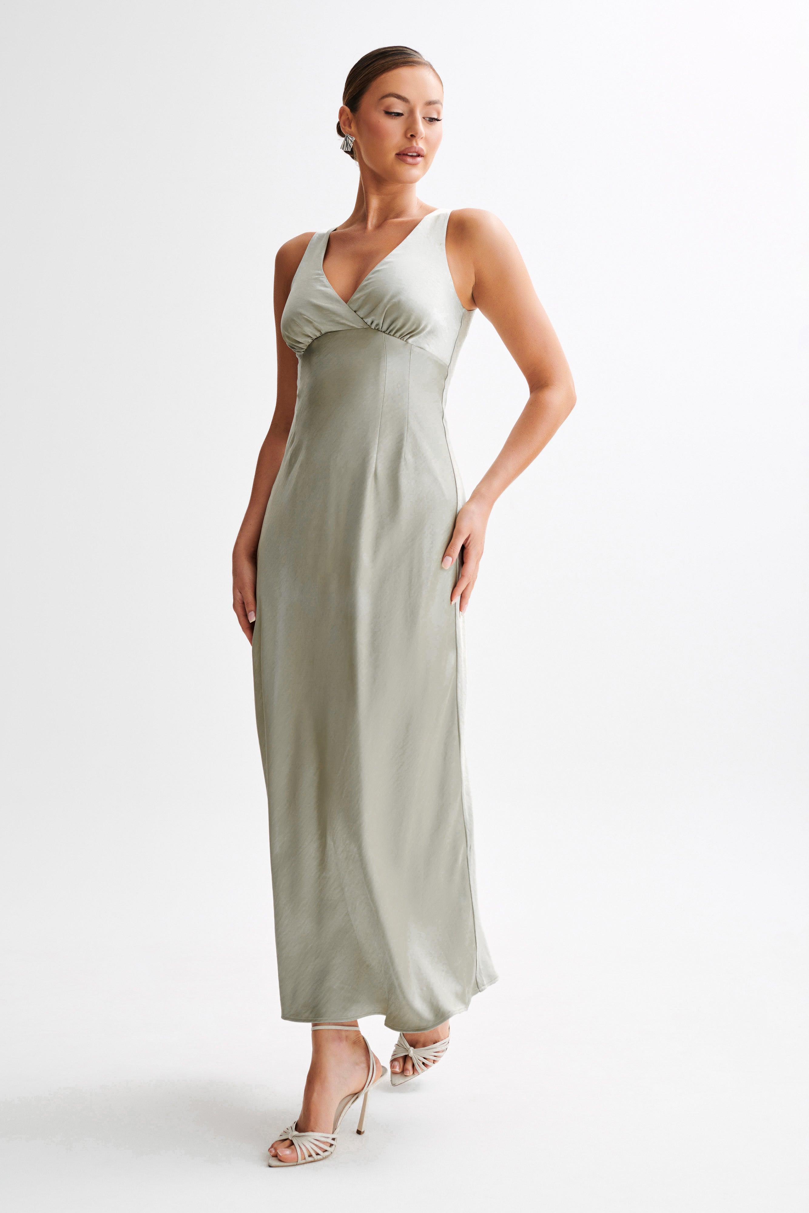 Meghan Satin Maxi Dress - Sage、mySite、solidvoid