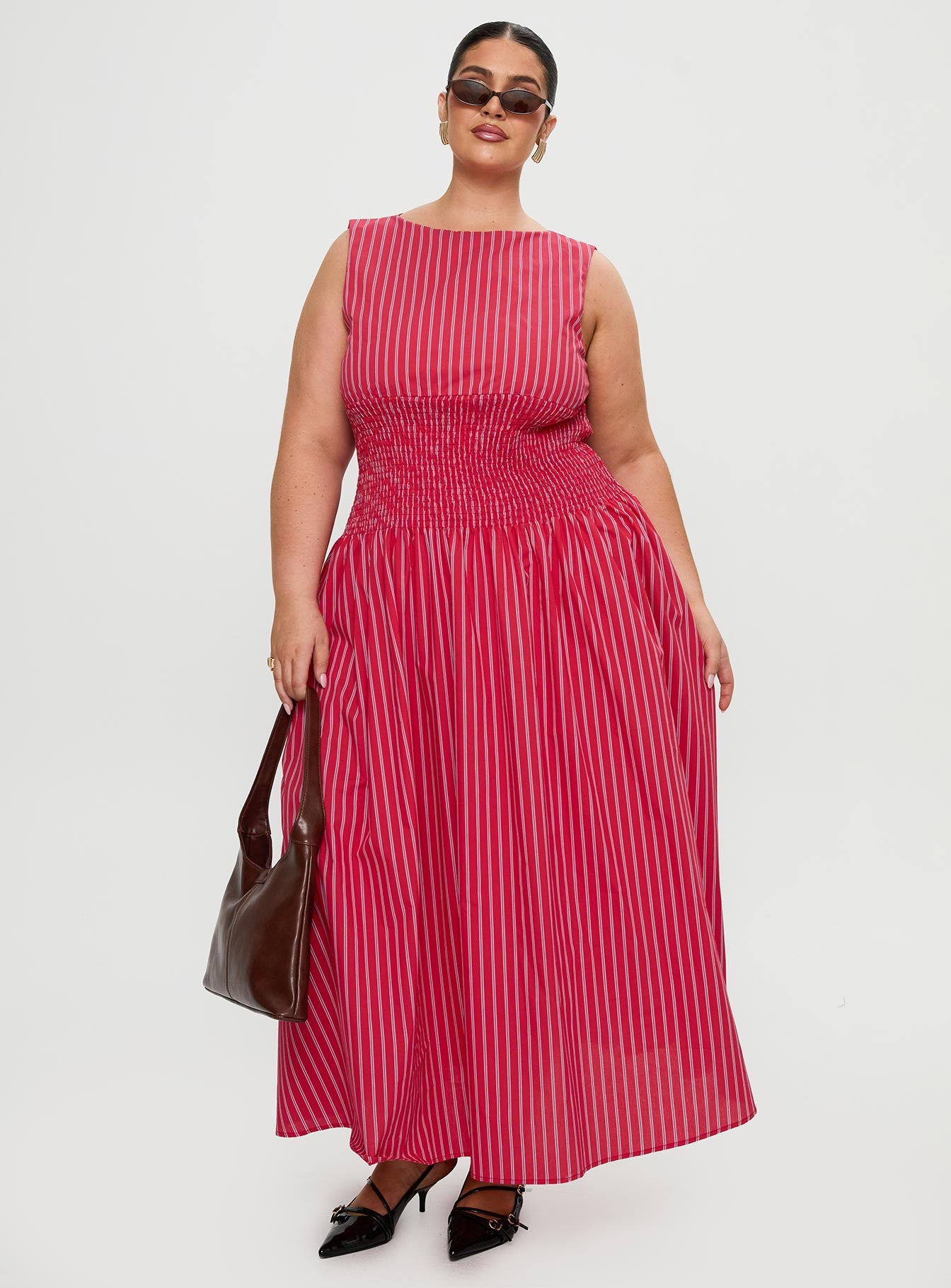 Lilienne Cotton Poplin Maxi Dress Red Stripe Curve、mySite、solidvoid