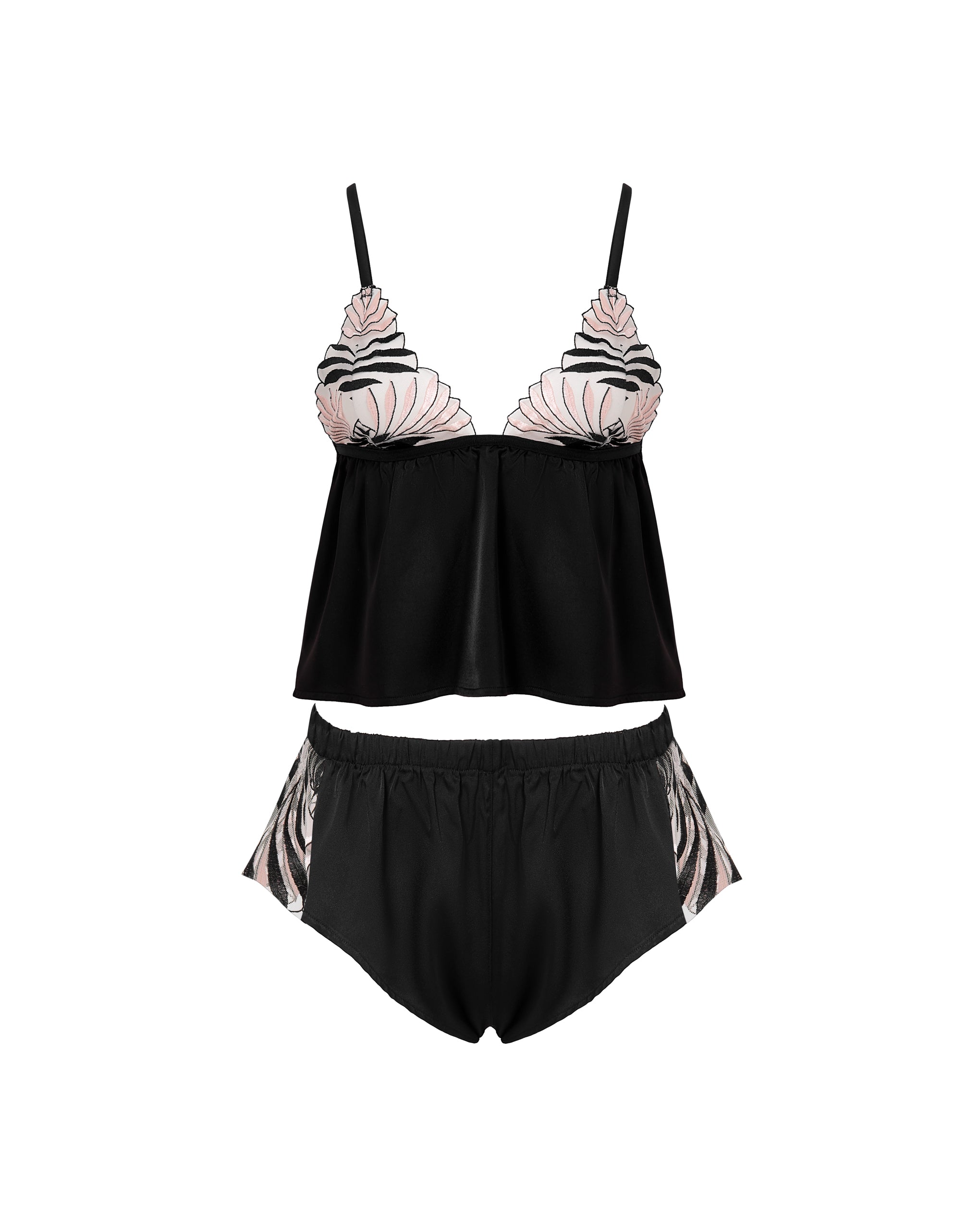 Katerine Luxury Satin Cami and Short Set Black/Pearl/Sheer、mySite、bengalsvssteelers