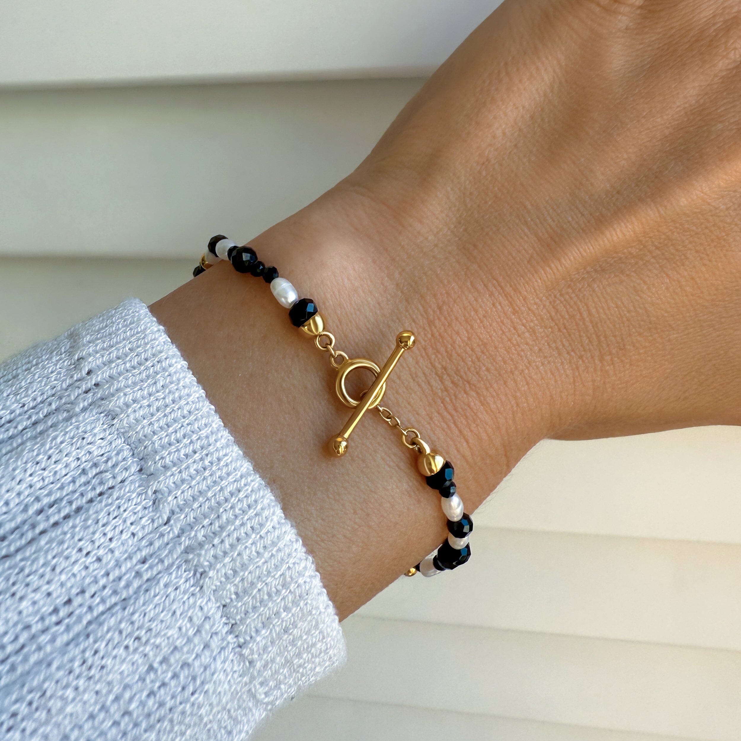 Black Obsidian Rice Pearl T-Lock Beads Bracelet - Power Flow、mySite、hinf8tx79