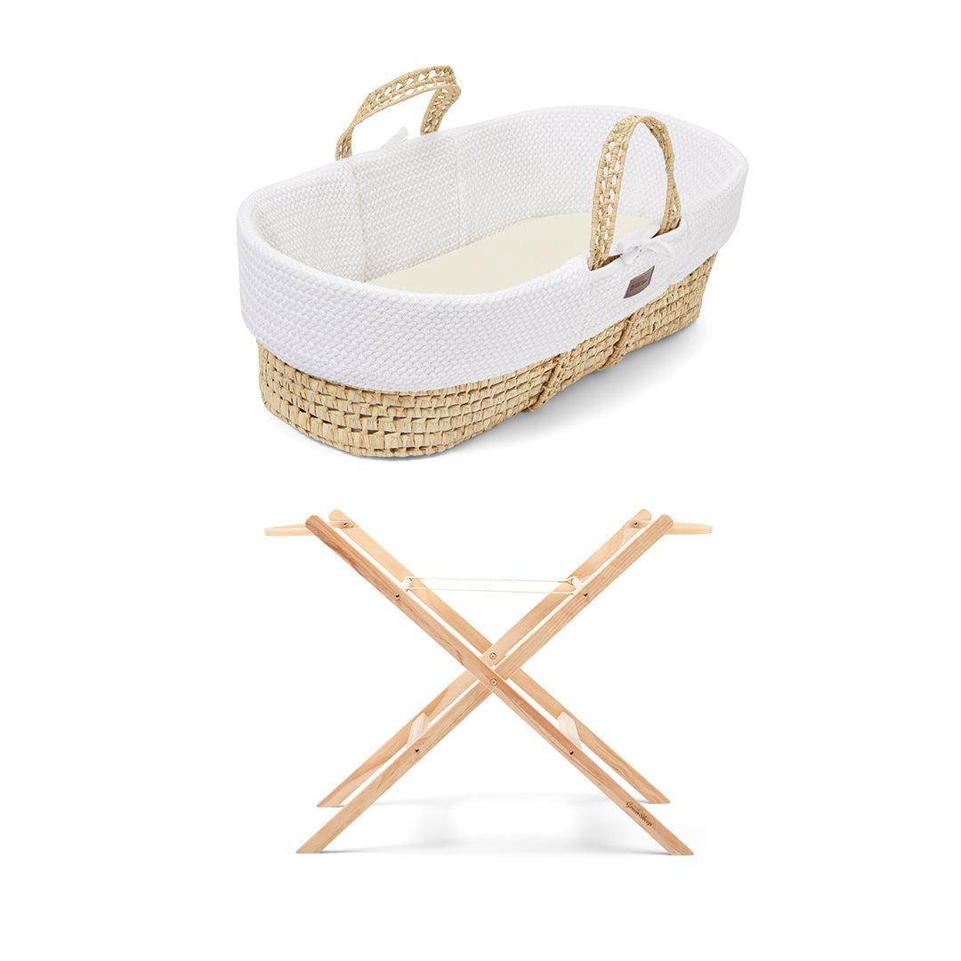  The Little Green Sheep Wheat Knit Moses Basket and Foldable Stand Bundle - White / Natural、mySite、merchandisen