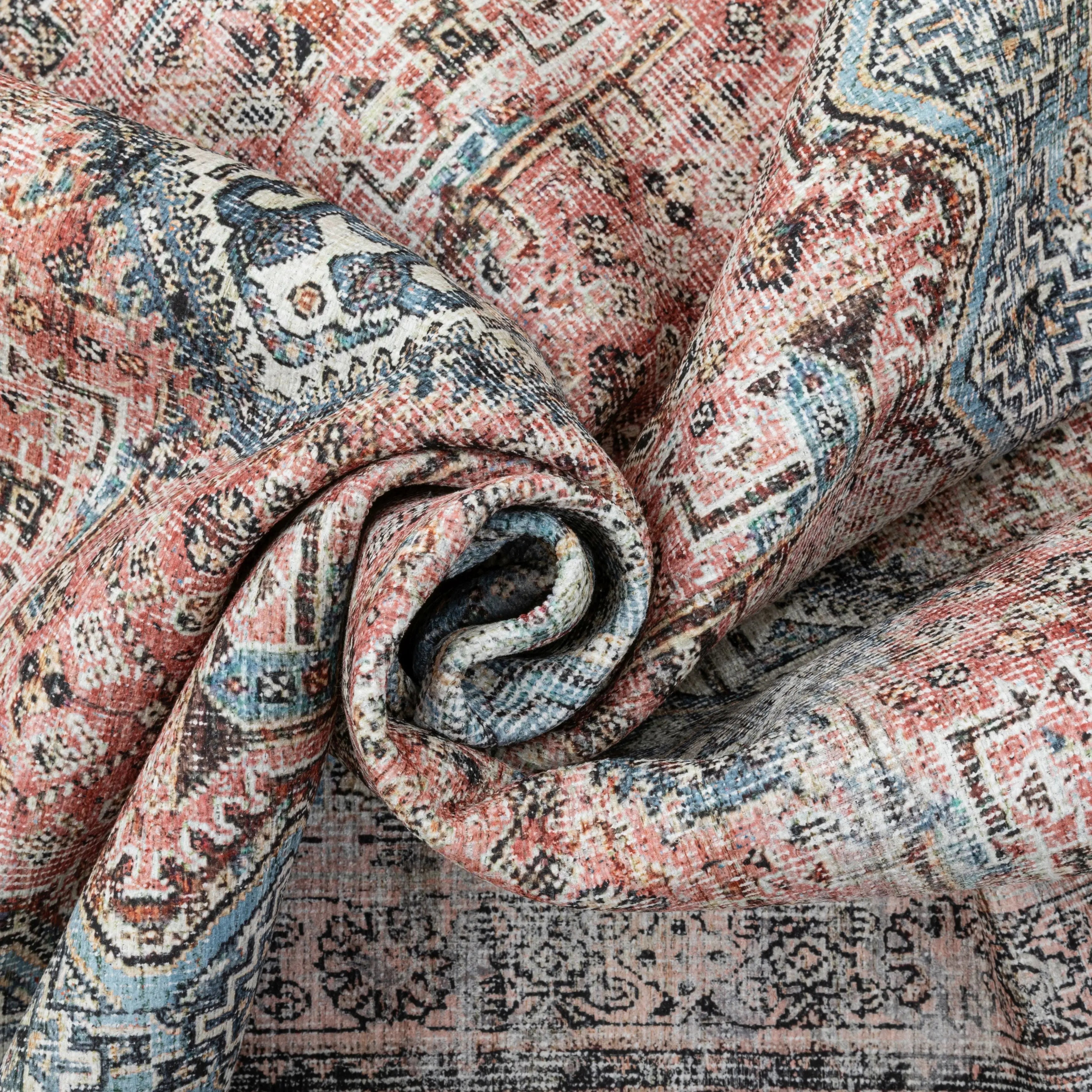 Menda Machine Washable Vintage Bohemian Meallion Oriental Light Blue Flat-Weave Distressed Rug、mySite、gigharbornorthrealestate