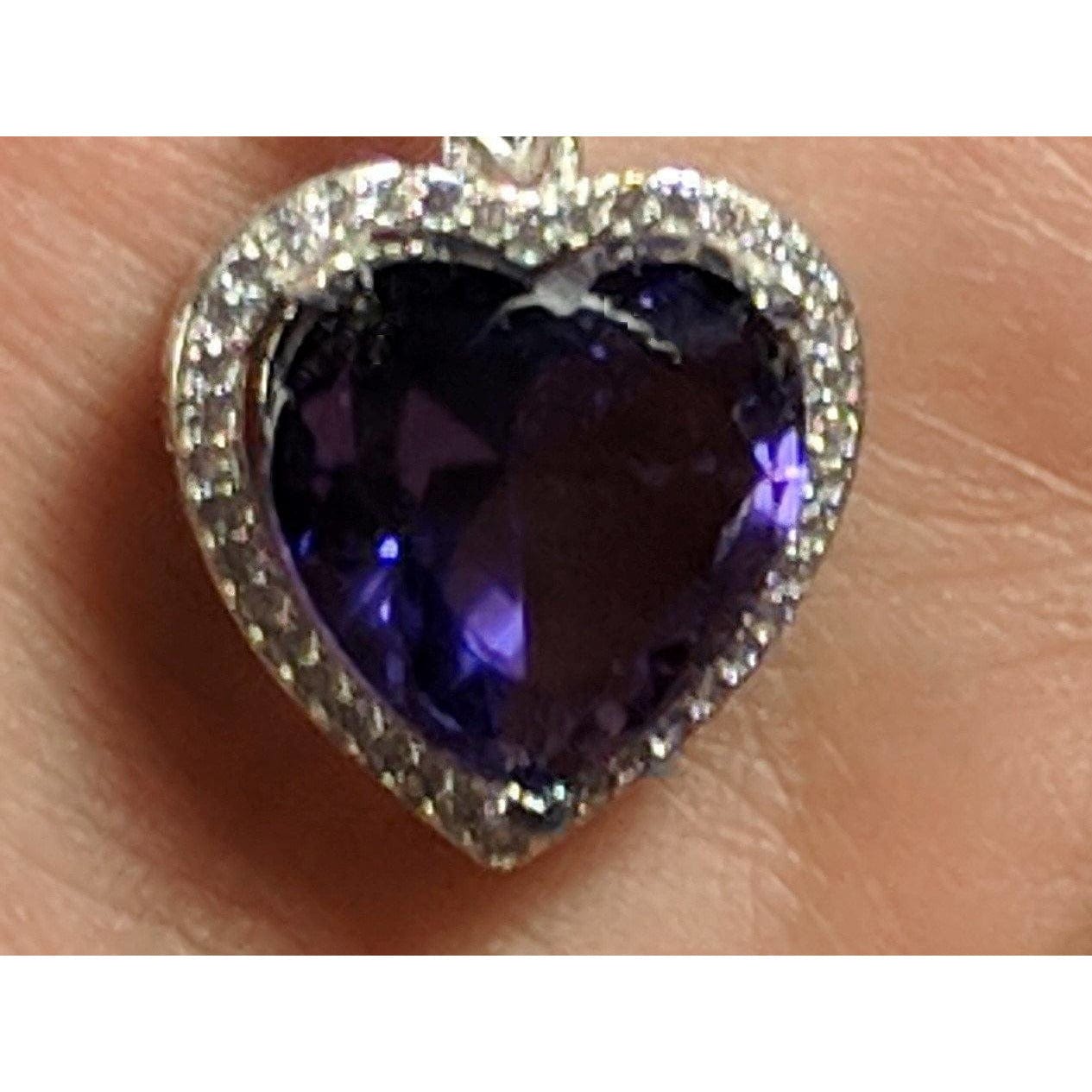 Heart Pendant in 925 Silver, Simulated Ruby, Topaz or Amethyst Crystal with CZ、mySite、g9winljtr