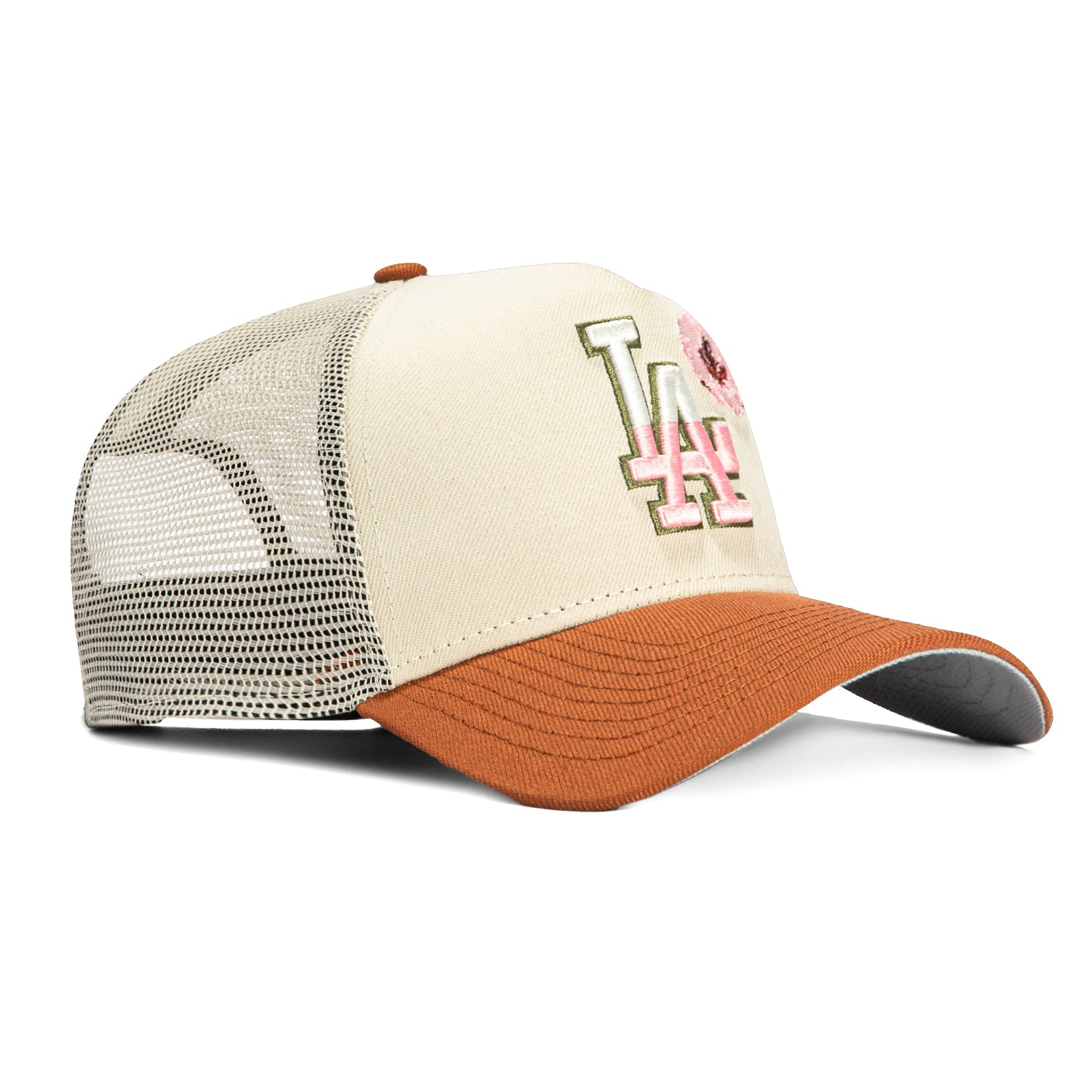 New Era 9Forty A-Frame Los Angeles Dodgers Snapback Trucker Sharon Hat - Stone, Brown、mySite、vikingsvslions