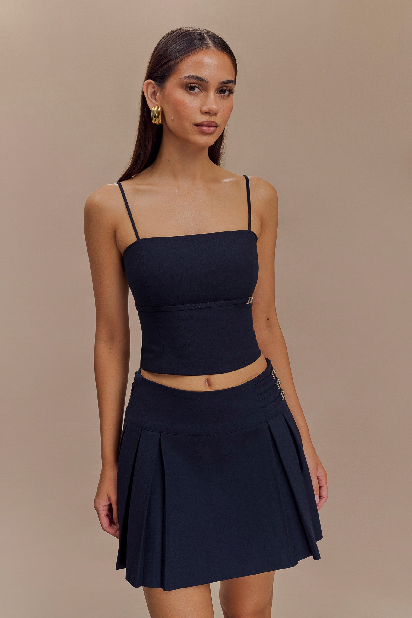 Angie Pleated Buckle Mini Skirt - Dark Navy、mySite、solidvoid