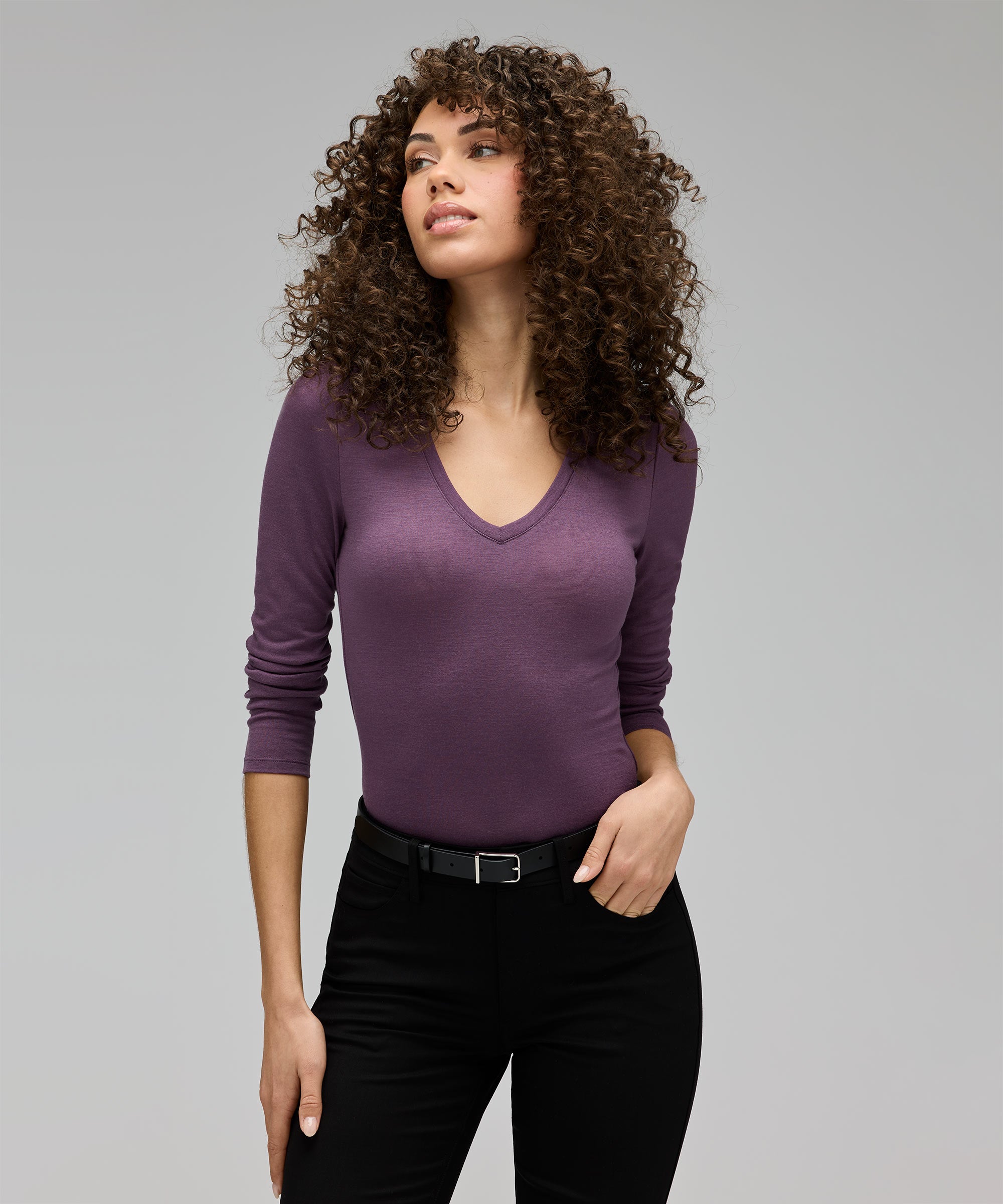 Women's Slim Merino Long Sleeve V-Neck、mySite、noshort