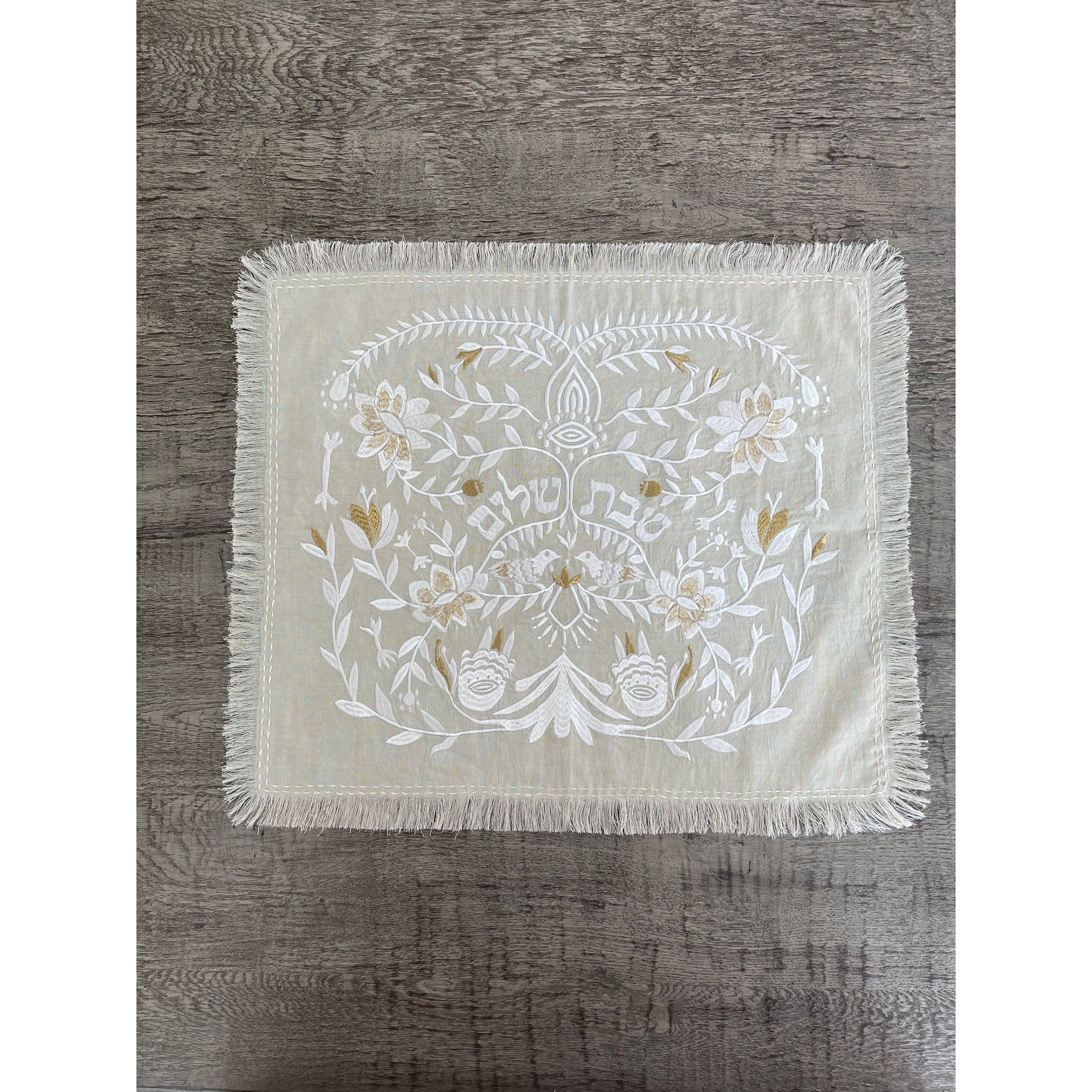 Handmade Linen Challah Cover - Beige and White、mySite、topwebapps