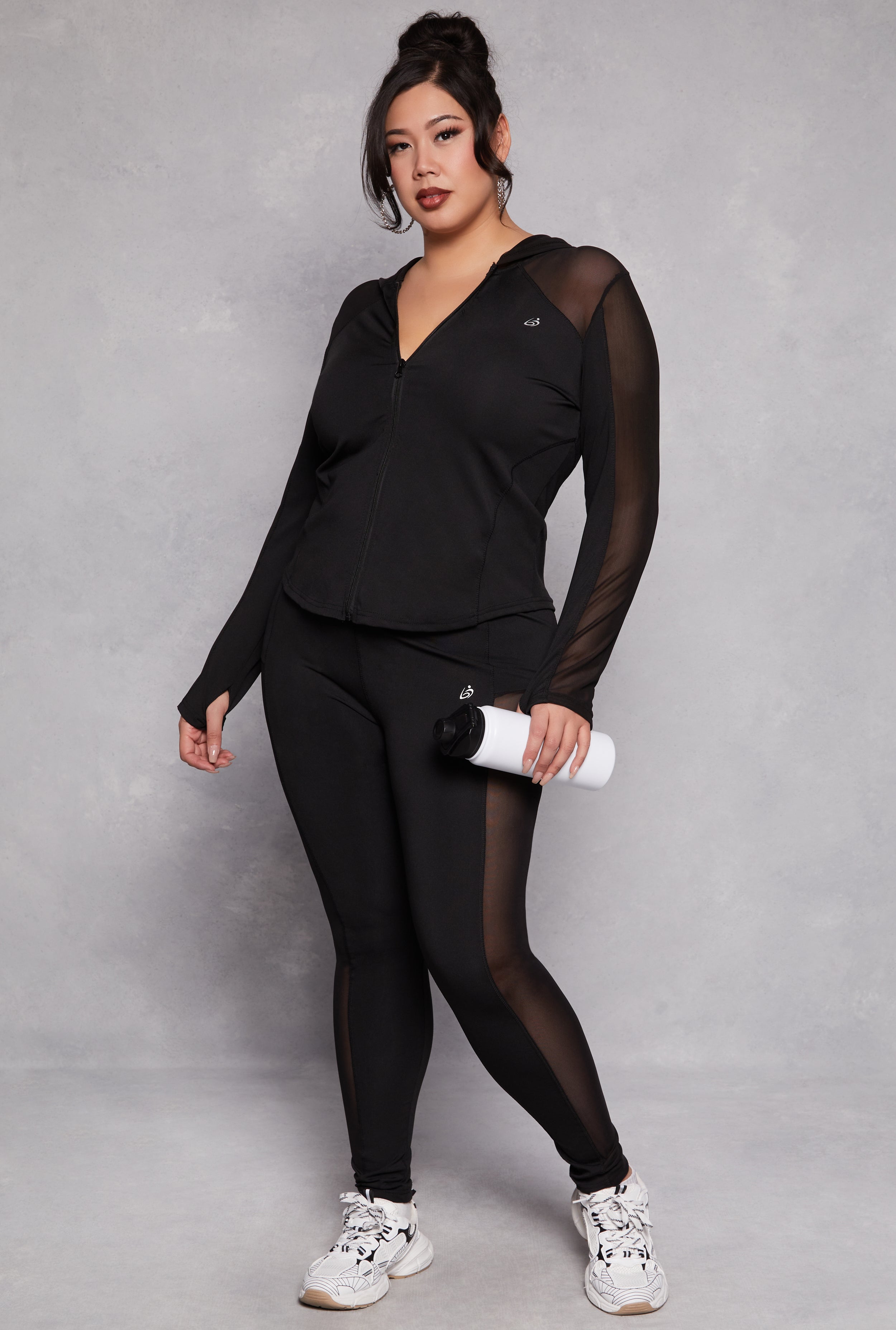 Plus Size Mesh Insert Active Leggings、mySite、camillekostekn