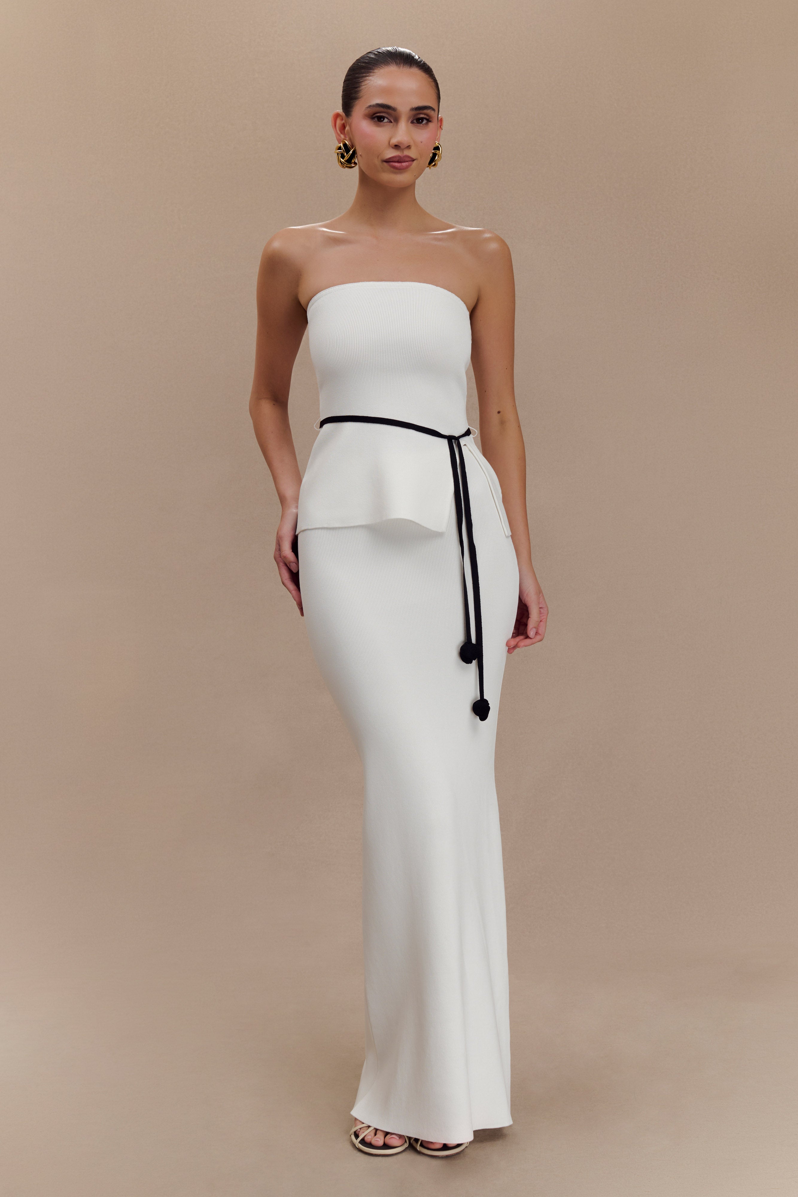 Keaton Strapless Rose Tie Knit Top - White And Black、mySite、solidvoid