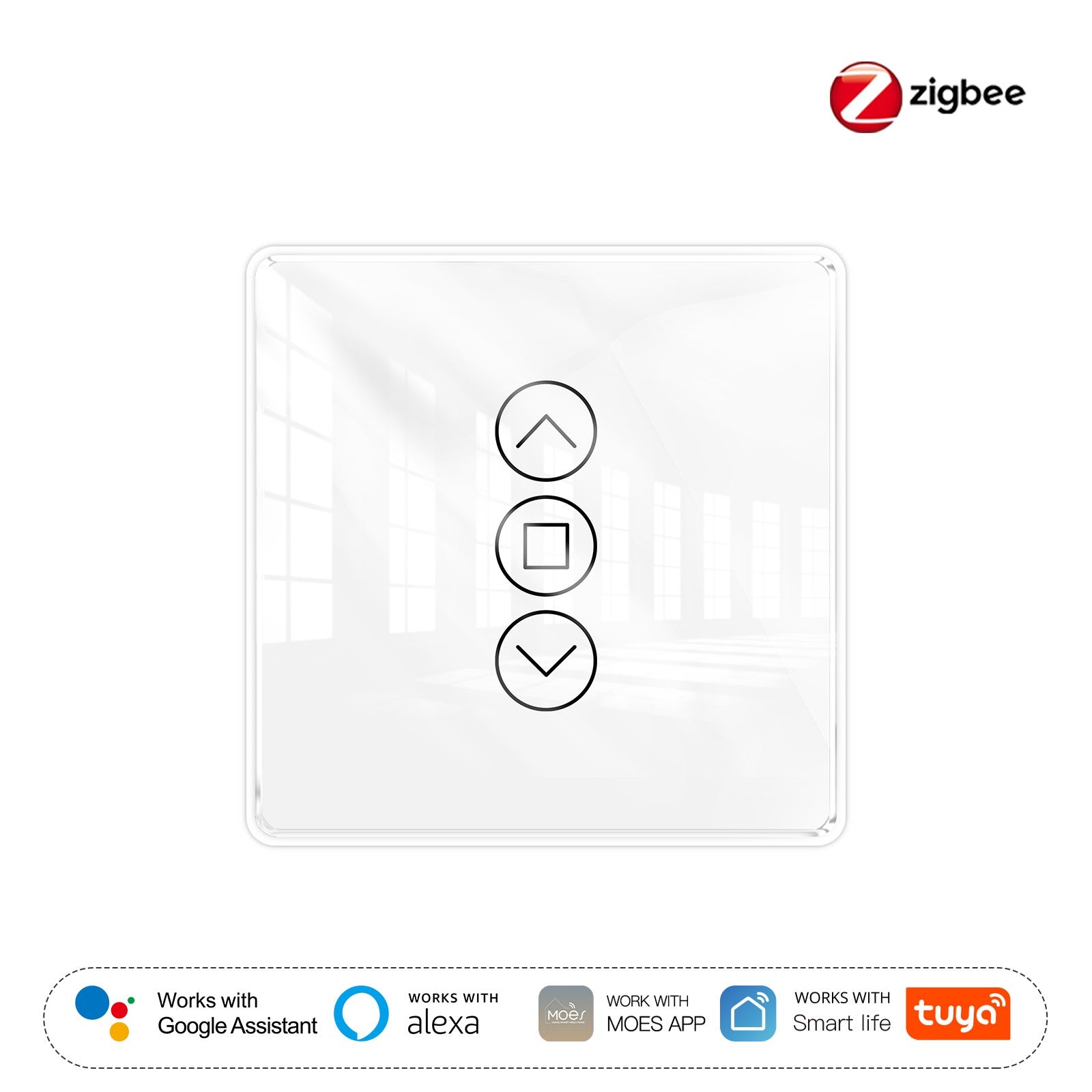 ZigBee Smart Curtain Switch 2.5D Support RF433 Arc Glass Touch Panel、mySite、fannypackpong