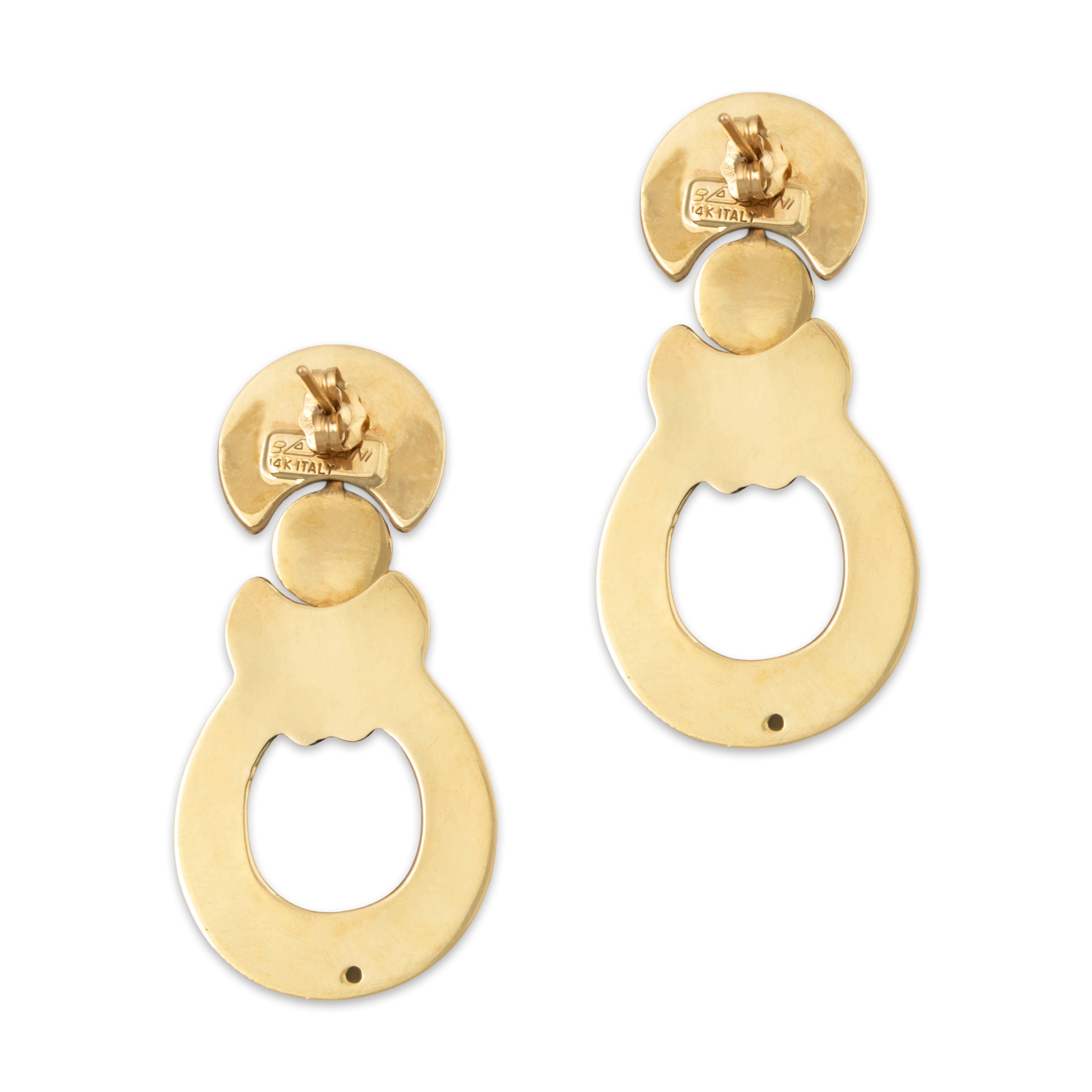 Vintage Large Italian 14k Yellow & White Gold Chic Doorknocker Earrings、mySite、hinf8tx79