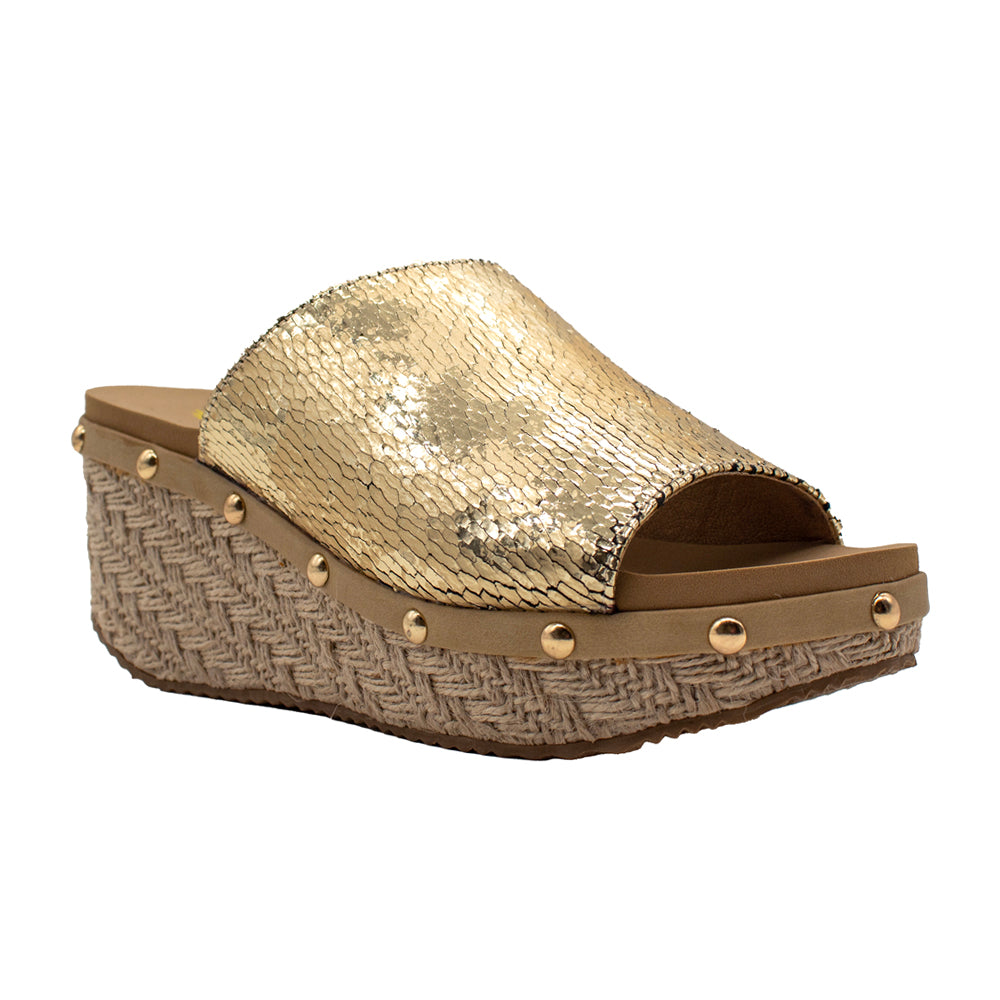 Ravine Metallic Studded Wedge Sandals、mySite、gtrtttuynbv