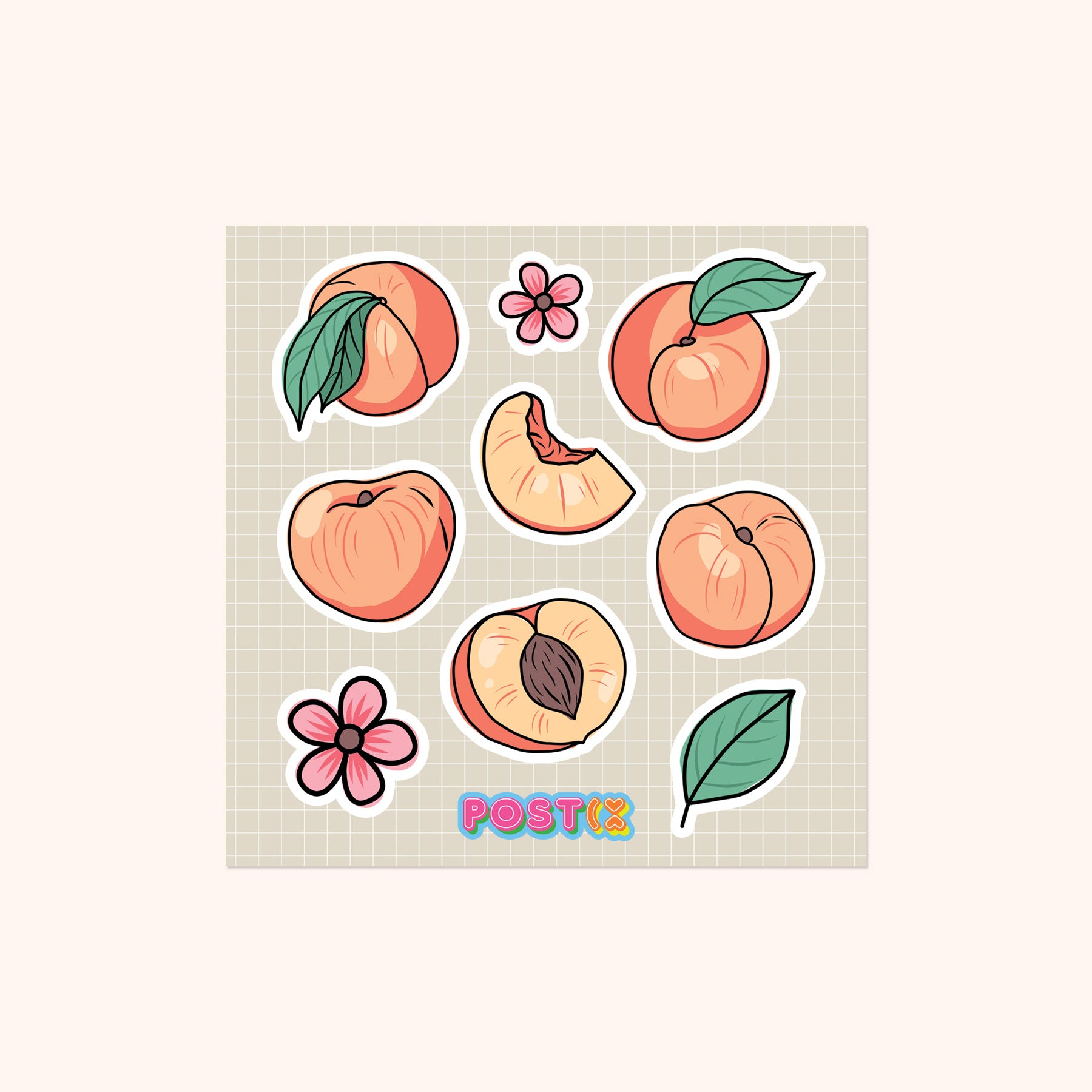  Peaches for Me Square Sticker Sheet、mySite、ghnorth