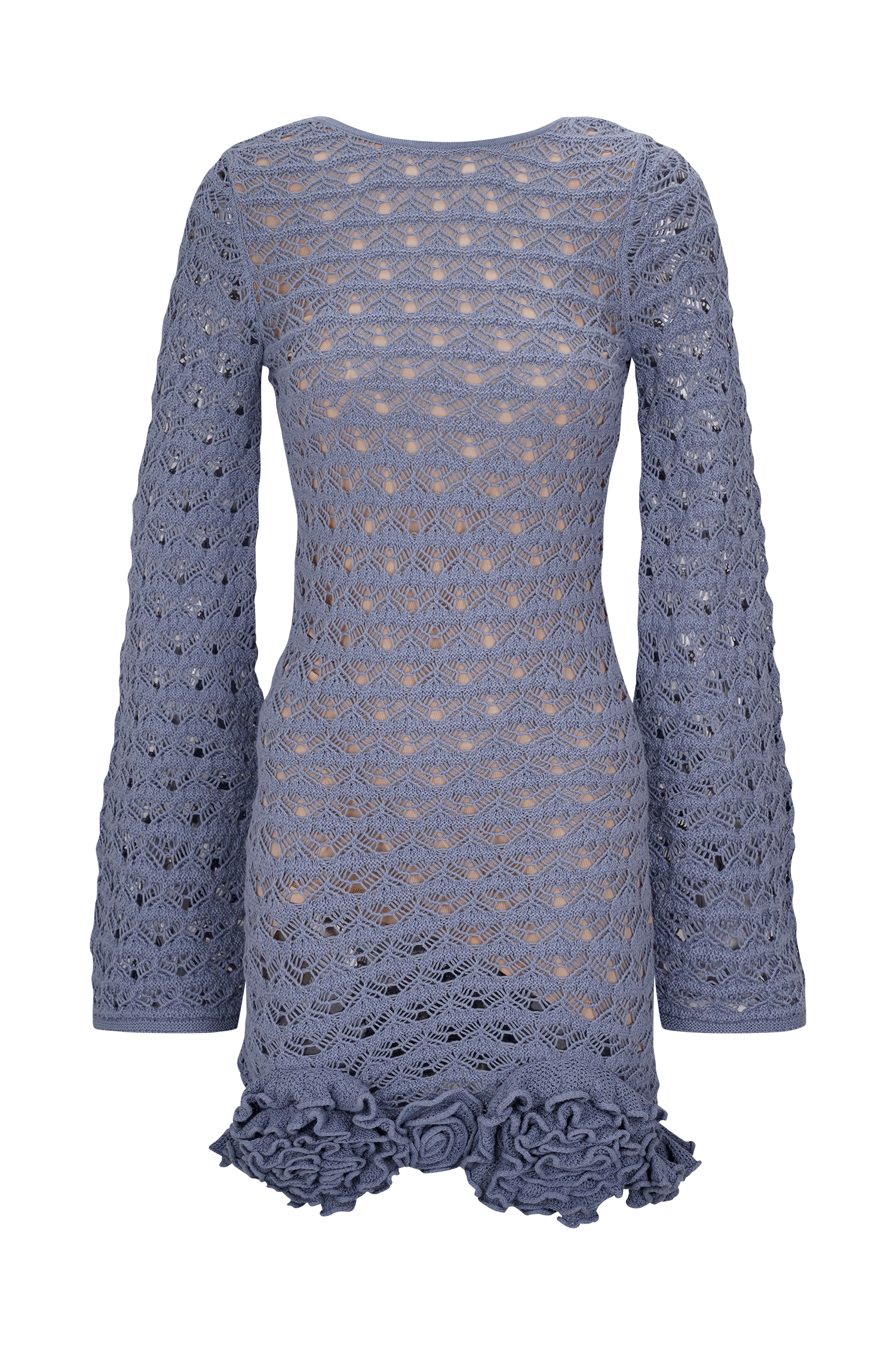 Aileen Ruffle Crochet Mini Dress - Steel Blue、mySite、solidvoid