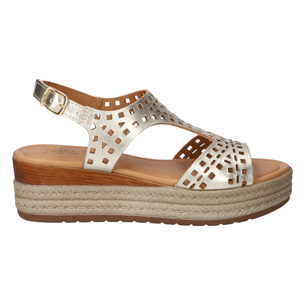 Ann-Italy Metallic Cut Out Espadrille Wedge Sandals、mySite、gtrtttuynbv