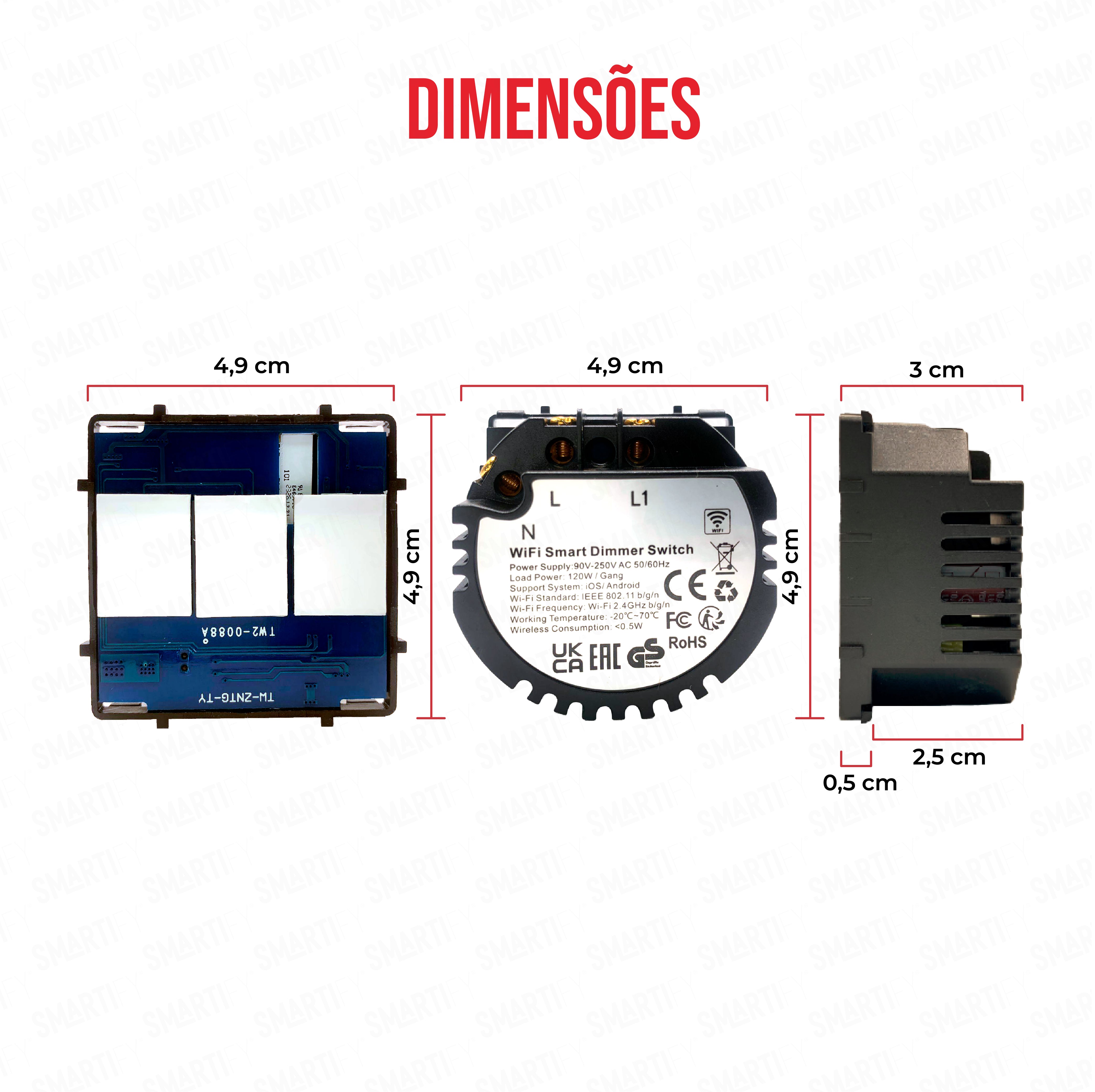 Smartify vPRO Módulo Dimmer de 1 canal Inteligente Wifi (com neutro) c/ teclas de regulação - SYPM1DWF、mySite、fannypackpong