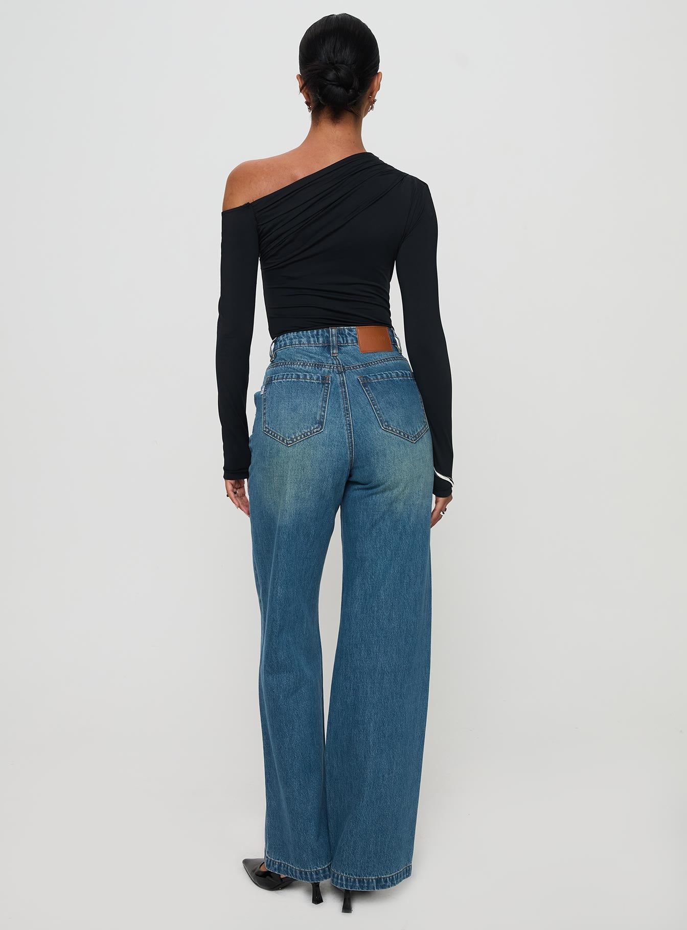 Hustler High Rise Straight Leg Denim Jean Washed Blue、mySite、solidvoid