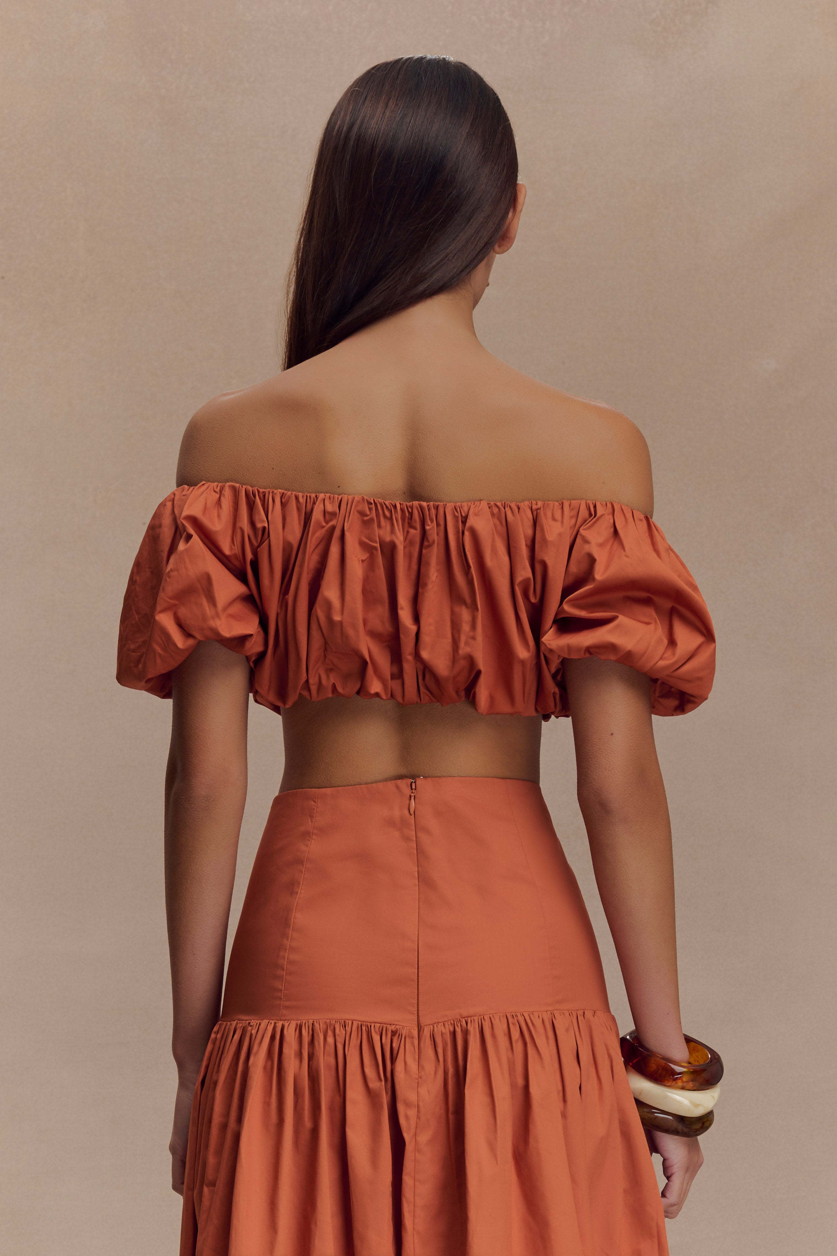 Autumn Off Shoulder Bubble Top - Burnt Orange、mySite、solidvoid
