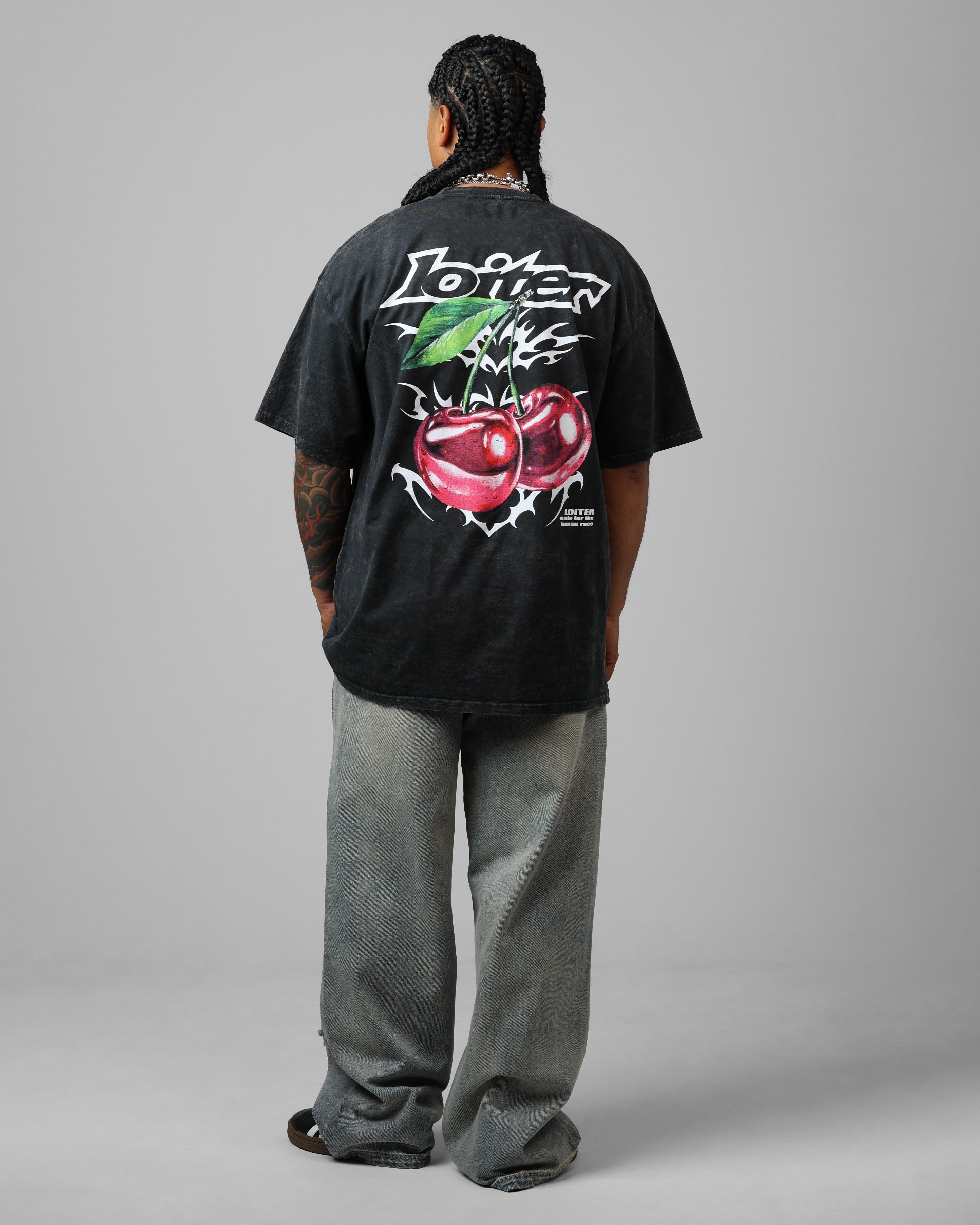 Loiter Cherry Pick Drop T-Shirt Black Acidwash、mySite、zt4zffjzw
