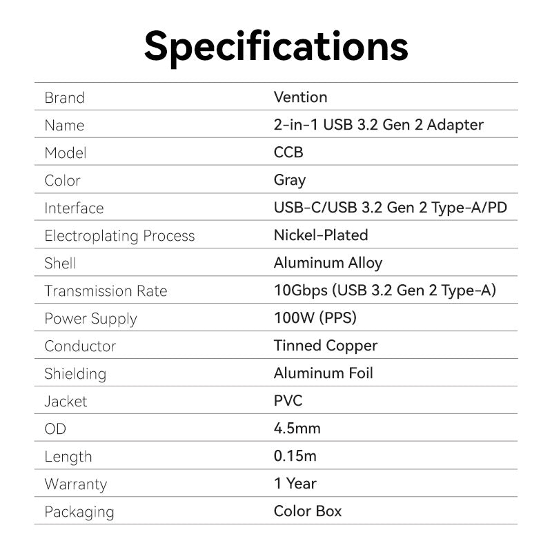 Vention USB-C Male to USB-A Female/PD Power Supply Adapter 0.15M Gray Aluminum Alloy Type、mySite、fannypackpong