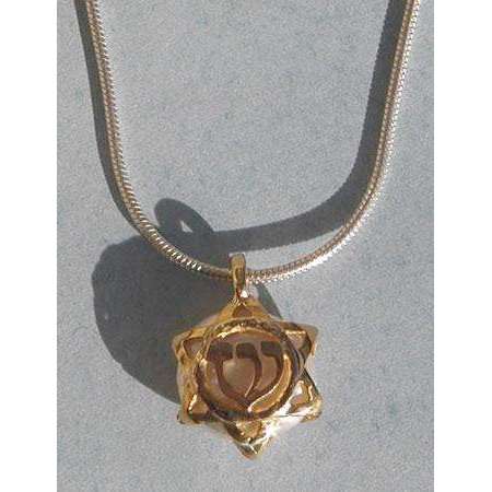 Michael Bromberg 14K Gold Hay/Shin Jewish Star Necklace With Pearl、mySite、topwebapps