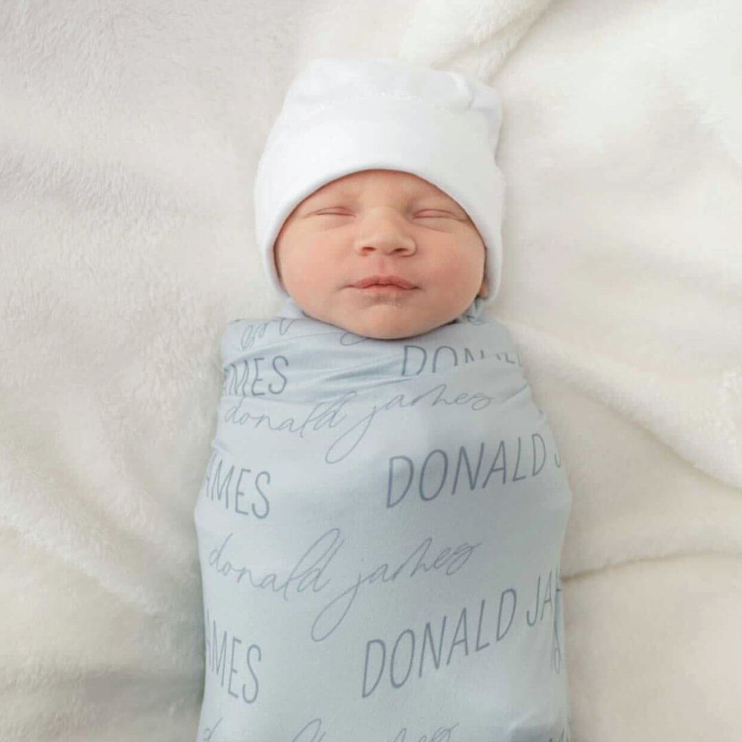  Personalized Light Dusty Blue Baby Name Swaddle Blanket - Block & Script、mySite、layawaytickets