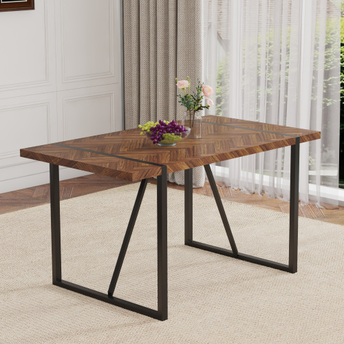 Rustic Industrial Rectangular Wood Dining Table For 4-6 Person, With 1.5" Thick Engineered Wood color Tabletop and Black Metal Legs,Desk For Kitchen Dining Living Room, 55.1" x 31.4"x 29.9"1529W115172、、casual