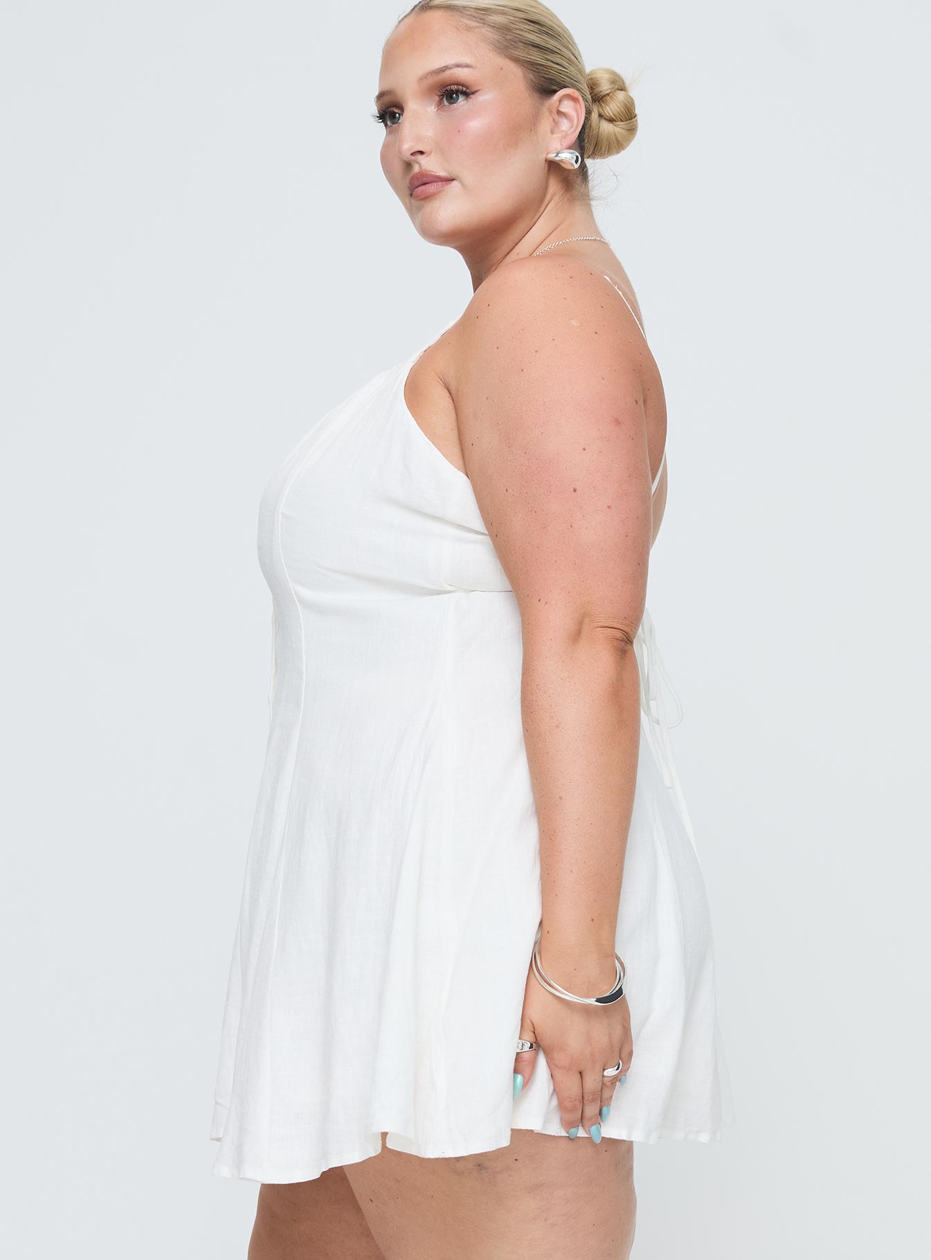 Elian Linen Blend Mini Dress White Curve、mySite、solidvoid