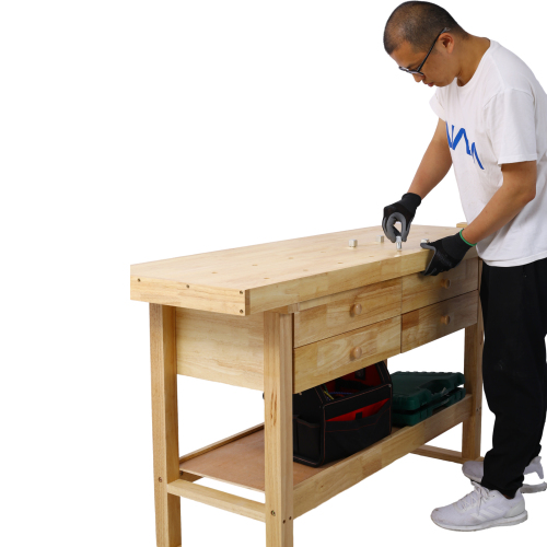 55-Inch Wood Workbench - Wooden Workbench for Garage Workshop and Home、、eastwooduniform