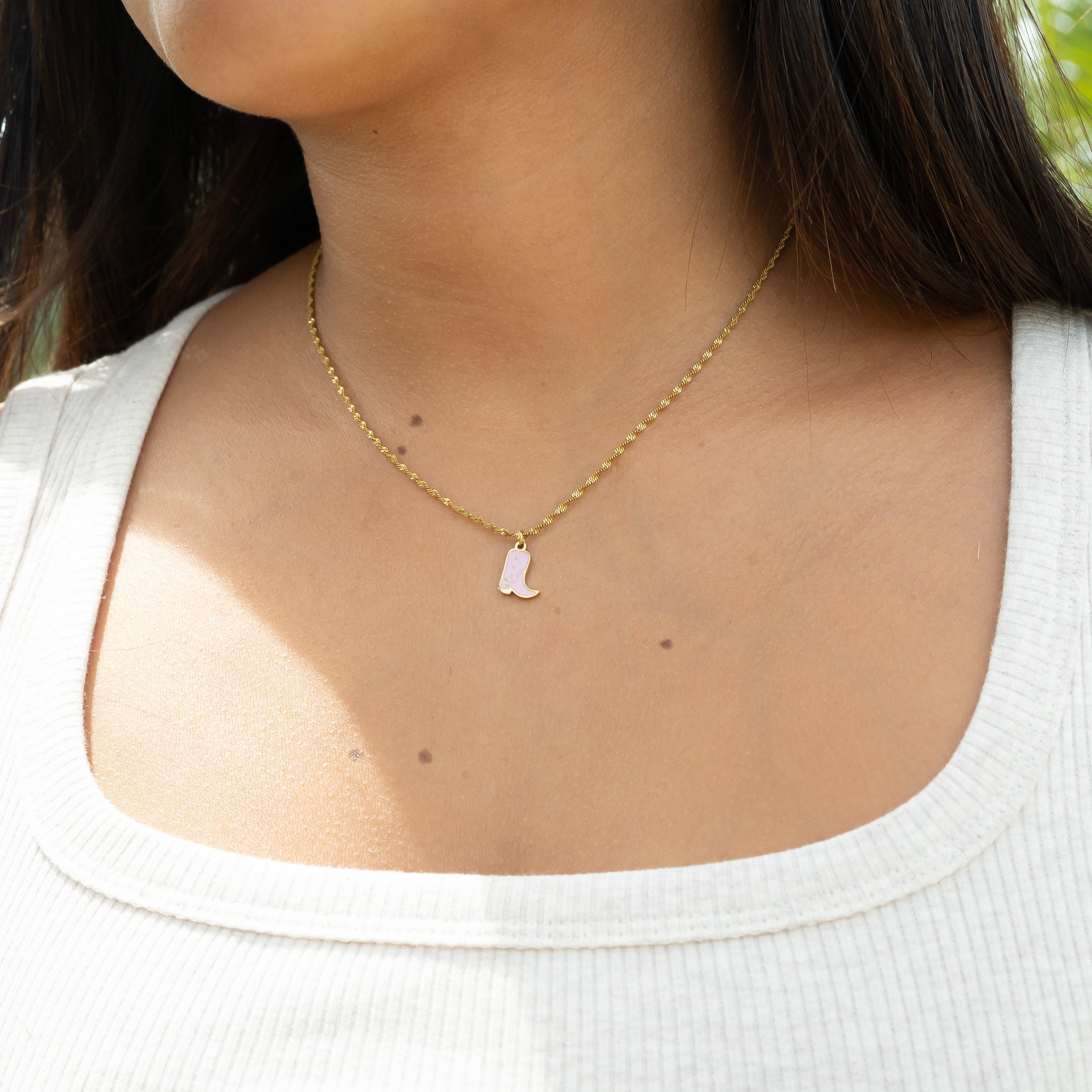 18K Gold PVD Stainless Steel Epoxy Pink Cowgirl Boot Charm / PDL0072、mySite、dreamappss