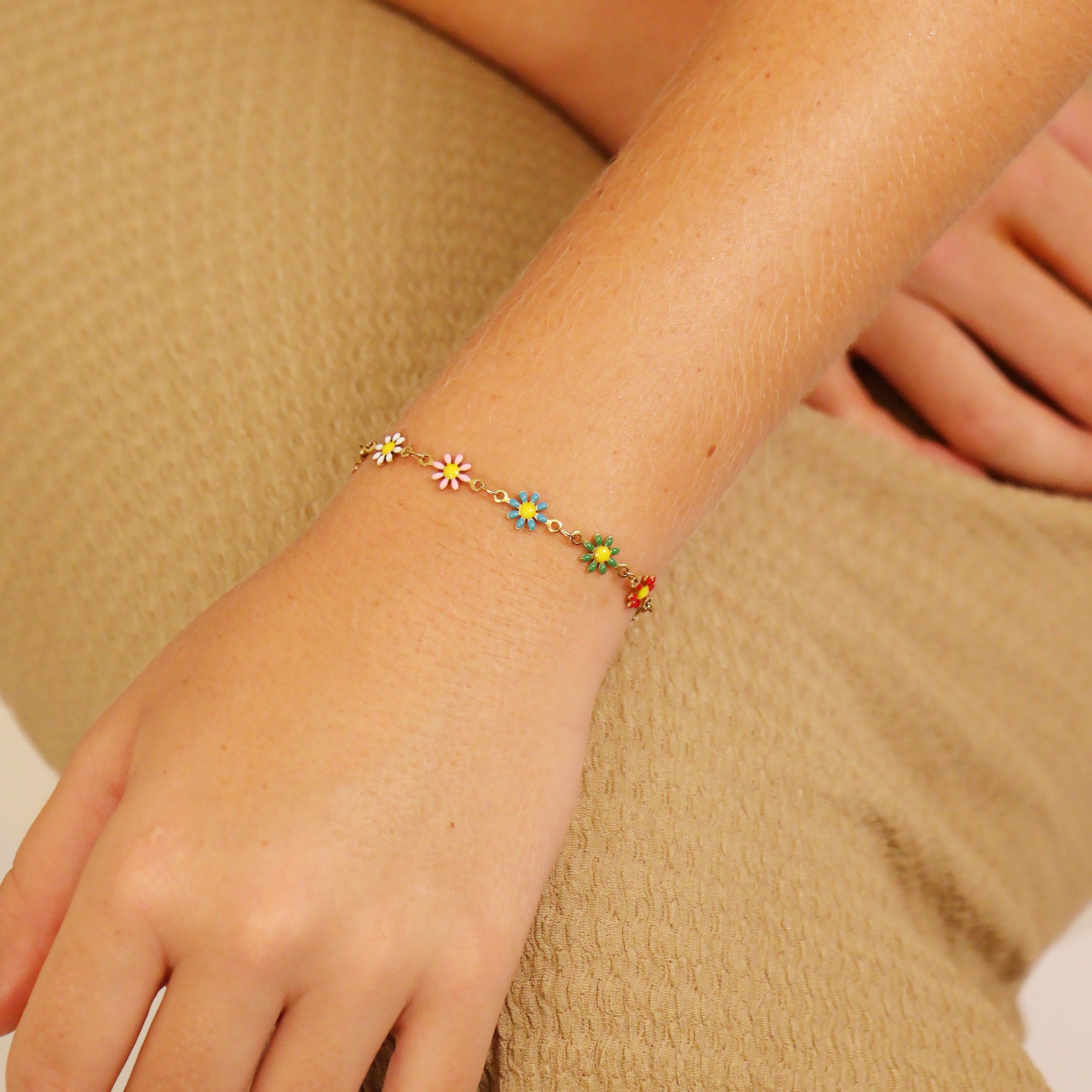 18K Gold PVD Multi Colored Floral Chain Bracelet / BRJ1063、mySite、dreamappss