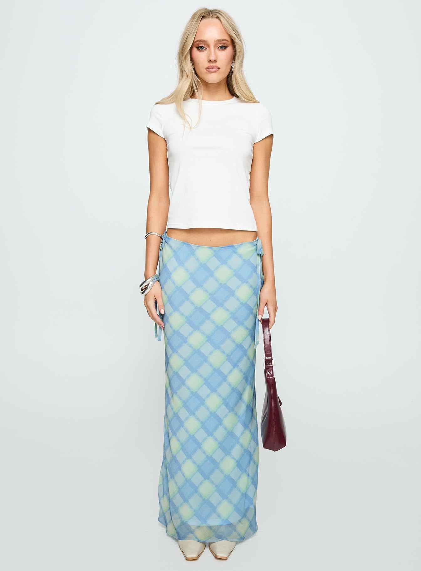 Seafarer Tie Side Maxi Skirt Blue Check、mySite、solidvoid