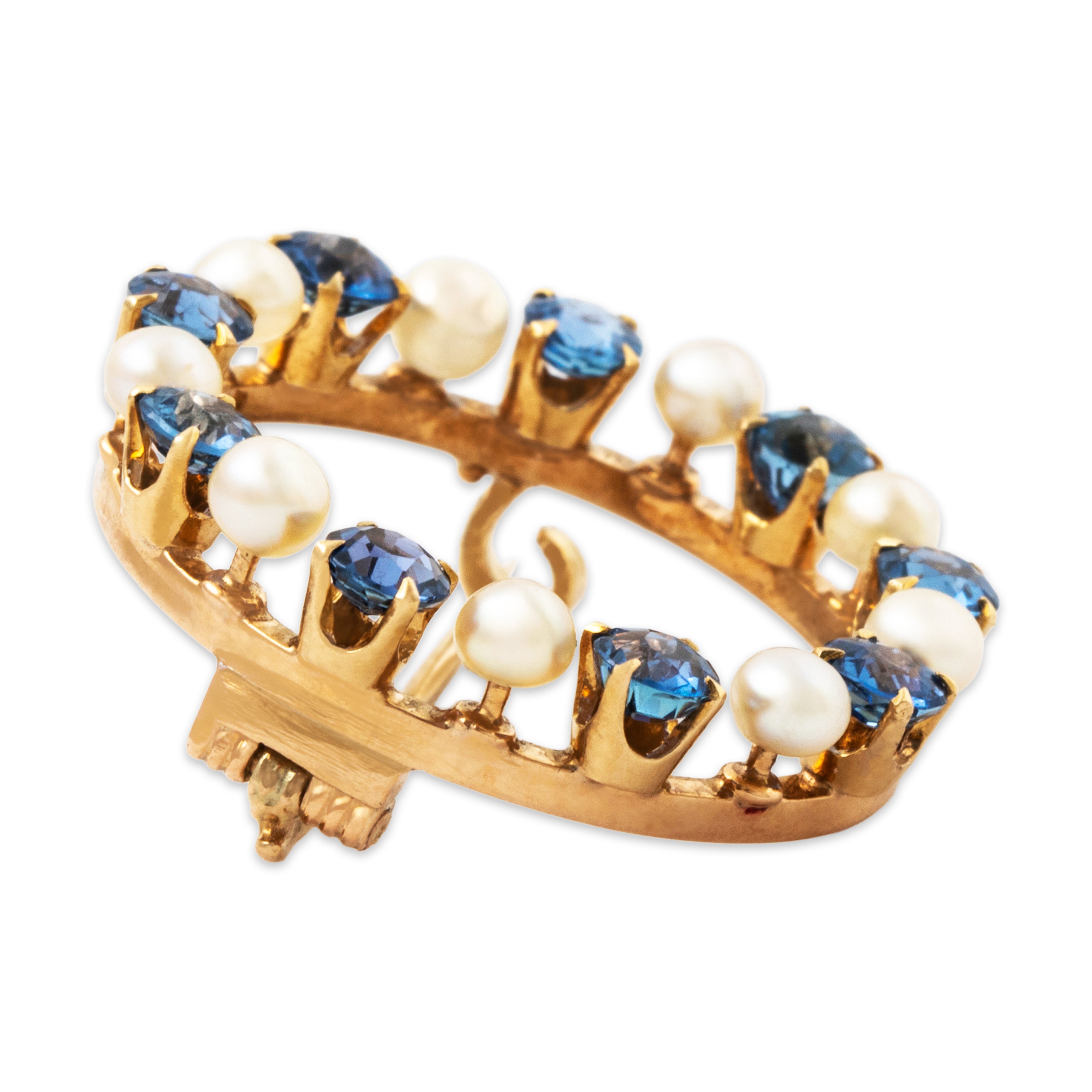 Antique 14k Yellow Gold 1.44cttw Synthetic Sapphire Pearl Elegant Brooch / Pin、mySite、hinf8tx79