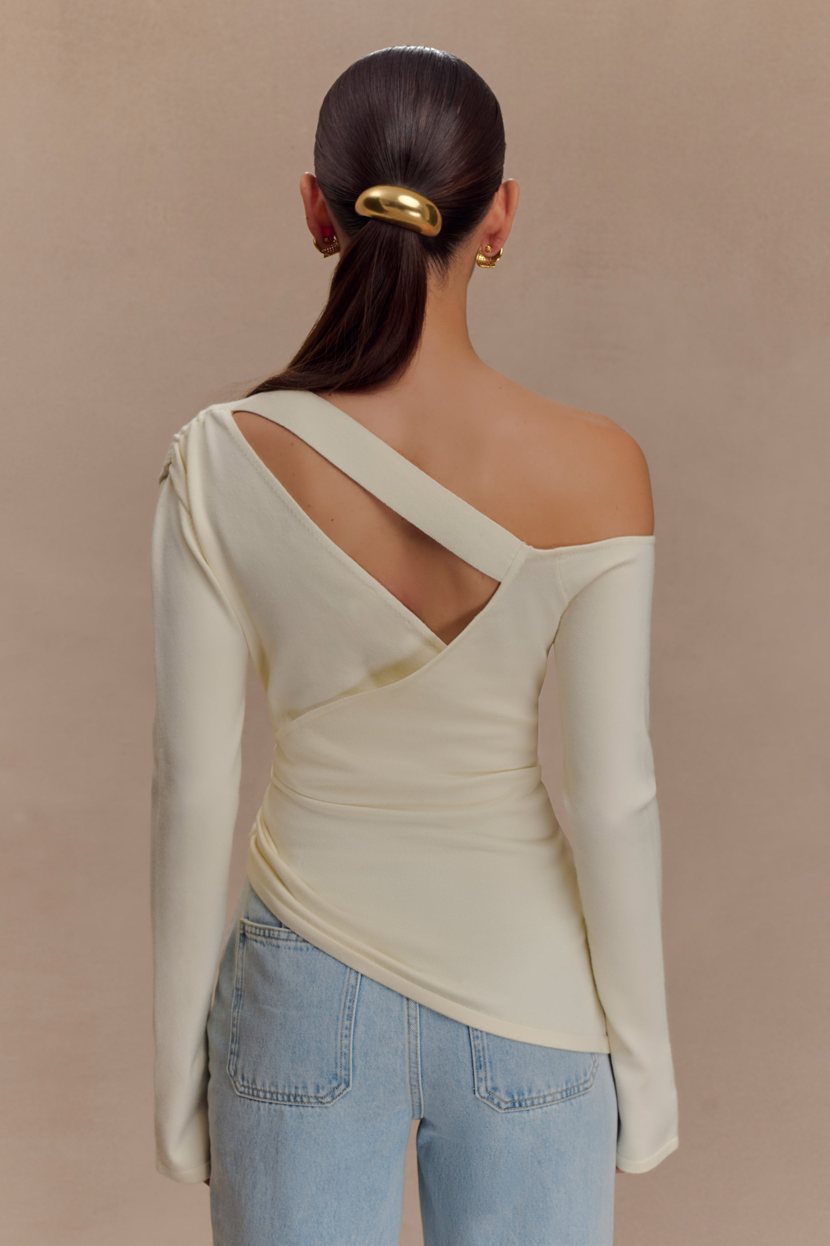 Miles Off Shoulder Knit Top - Ivory、mySite、solidvoid