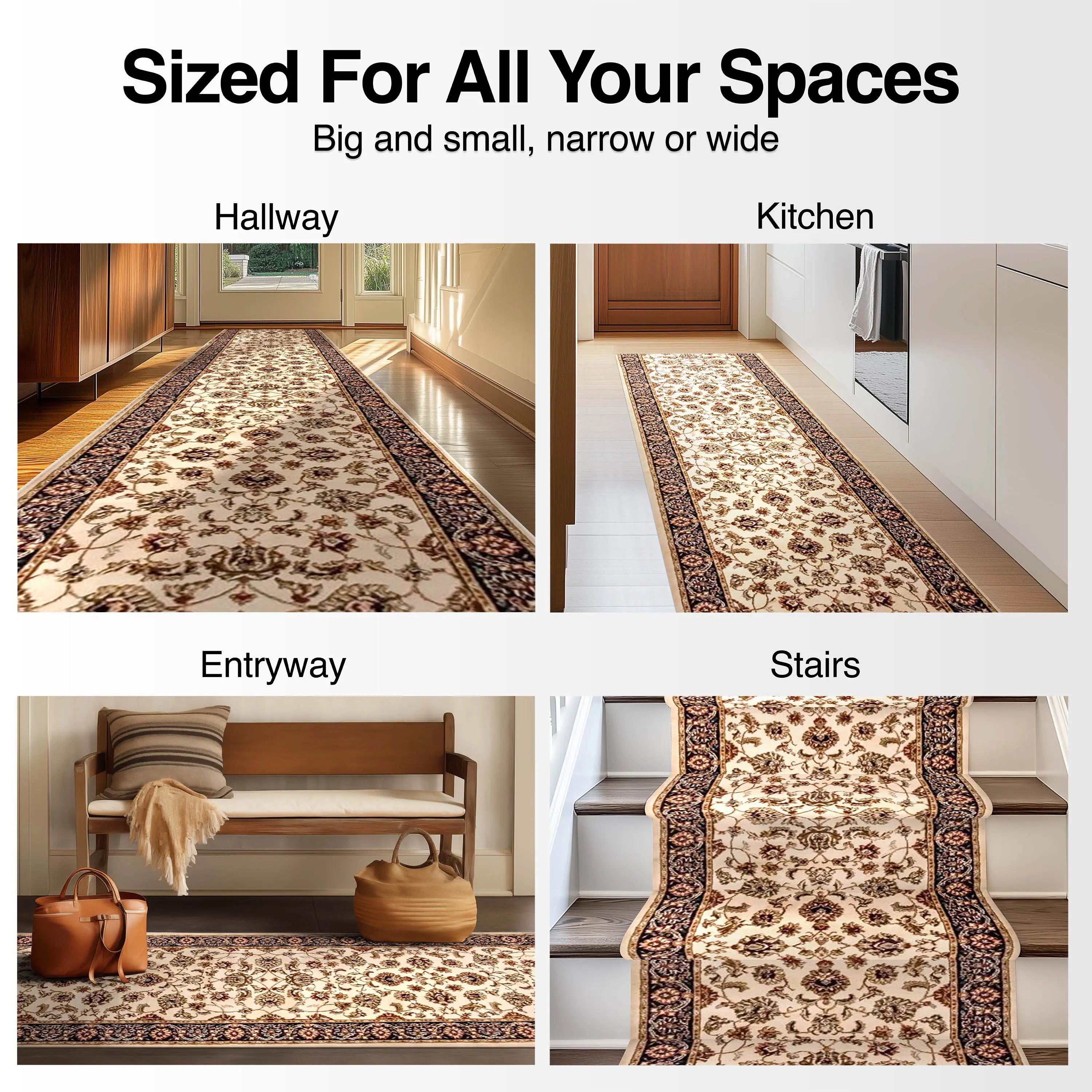 Sarouk Custom Size Runner Traditional Ivory 27 Inch Wide x Choose Your Length Hallway Runner Rug、mySite、gigharbornorthrealestate