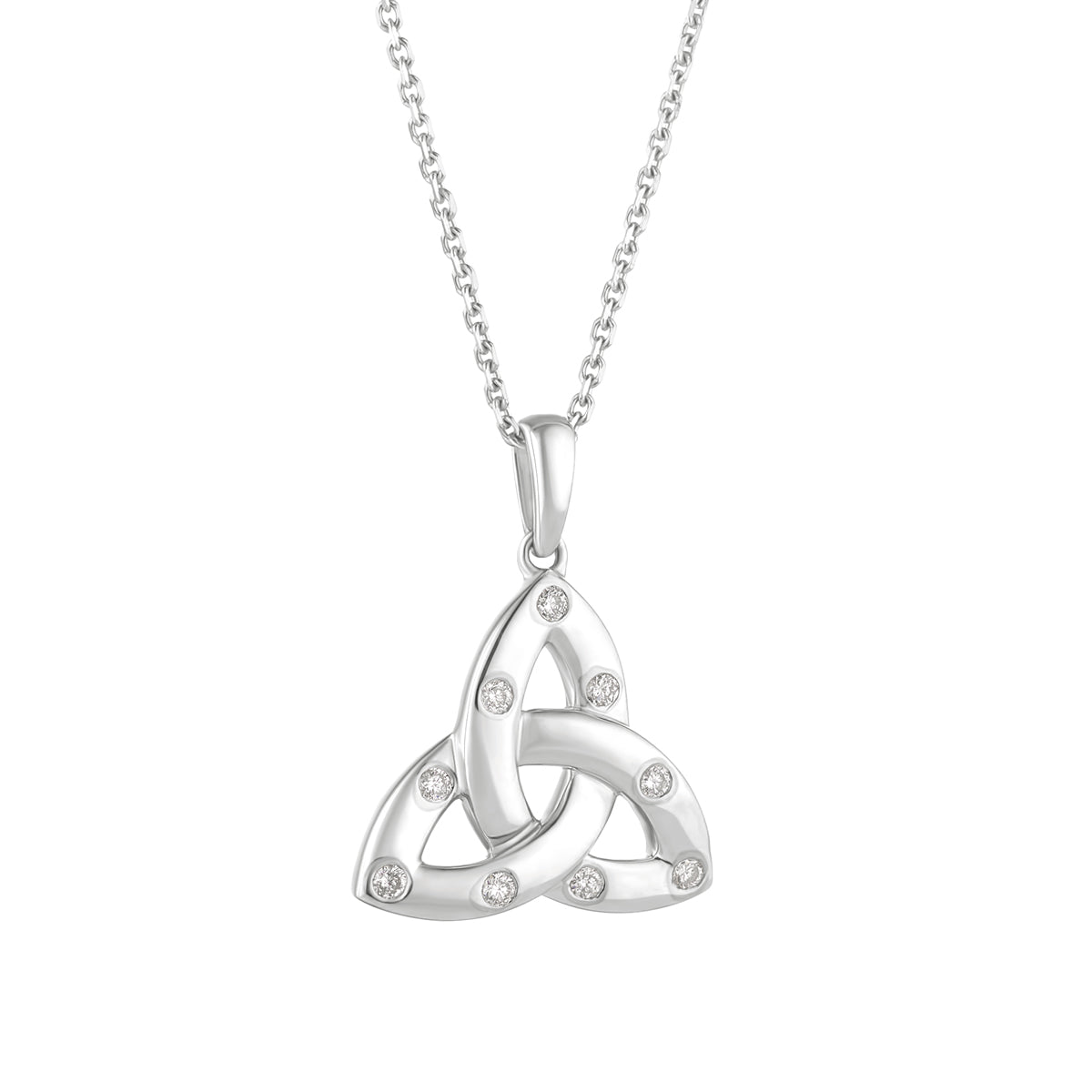 Flush Set Diamond White Gold Trinity Knot Necklace、mySite、botmansion