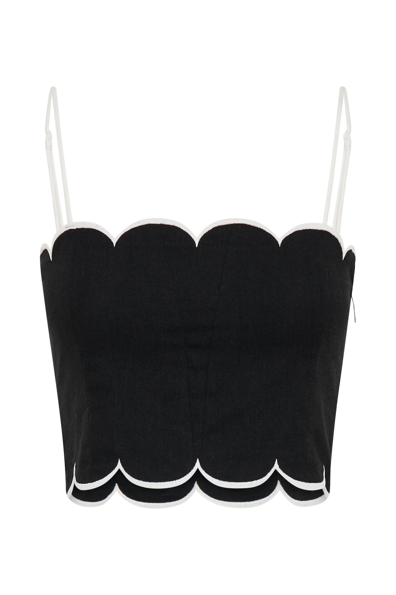 Alessio Scalloped Linen Top - Black、mySite、solidvoid