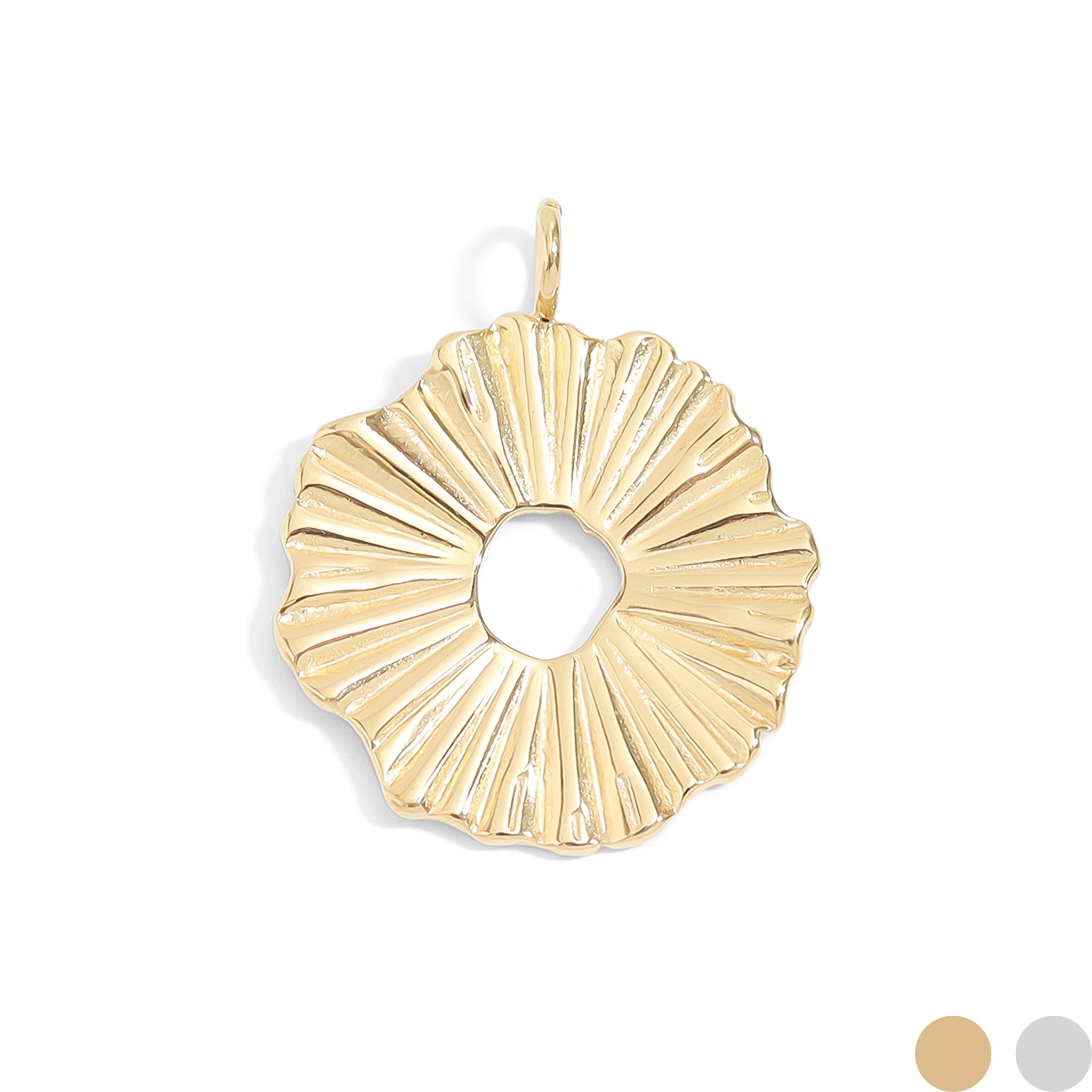 18K Gold PVD Stainless Steel Textured Sunburst Circle Charm / PDL0069、mySite、dreamappss