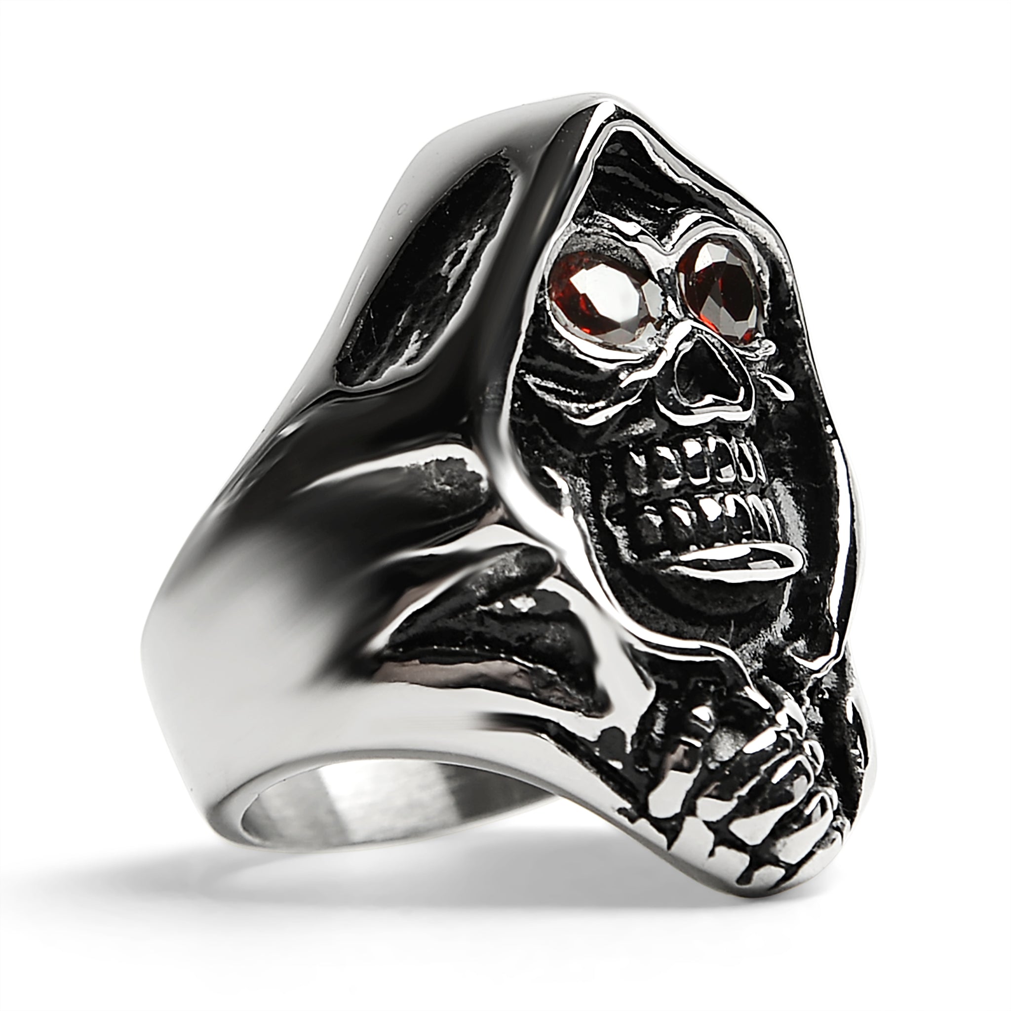 Stainless Steel Red CZ Eyed Grim Reaper Ring / SCR3054、mySite、dreamappss