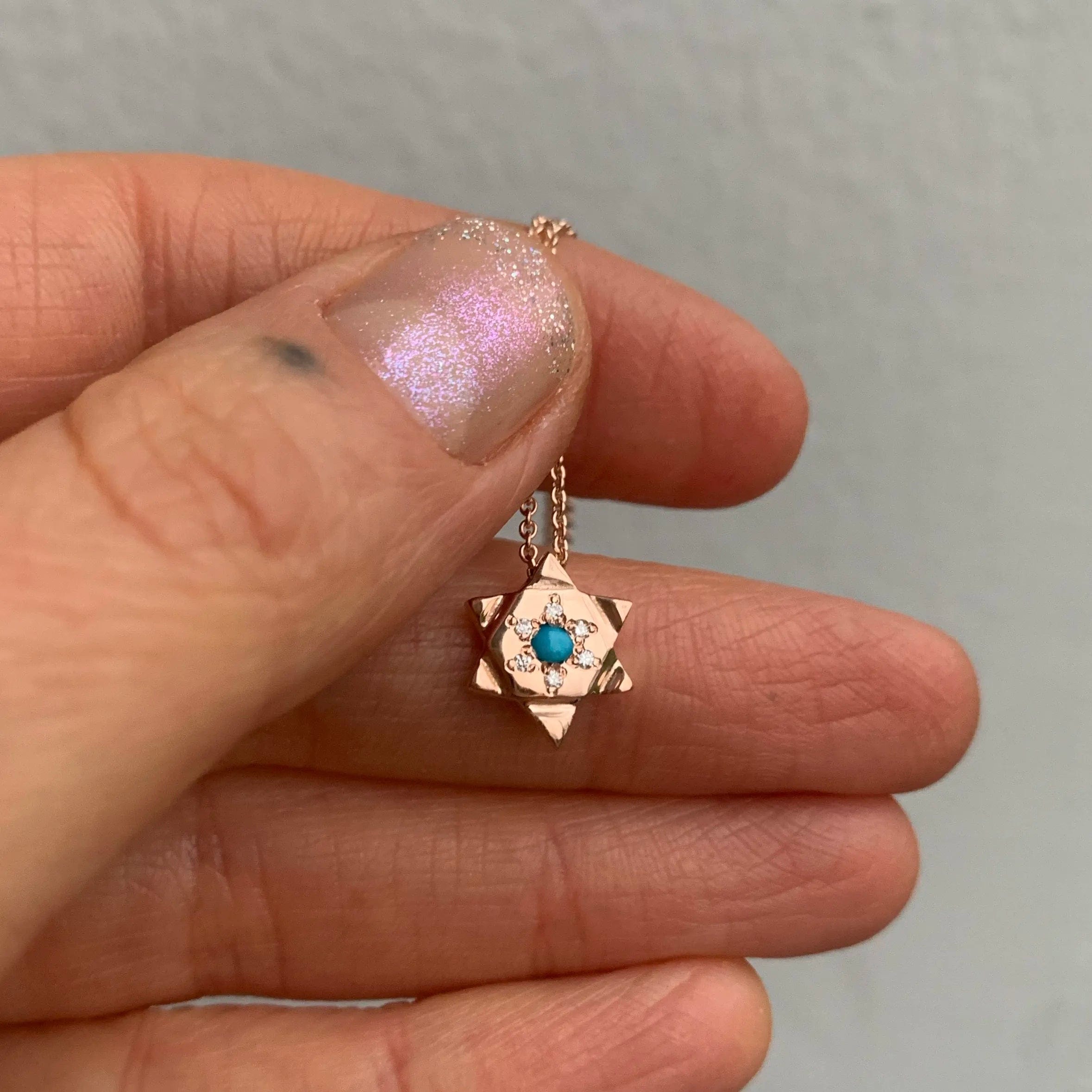 Turquoise Diamond Star of David Necklace by Elisa Solomon - 14k Rose Gold、mySite、topwebapps
