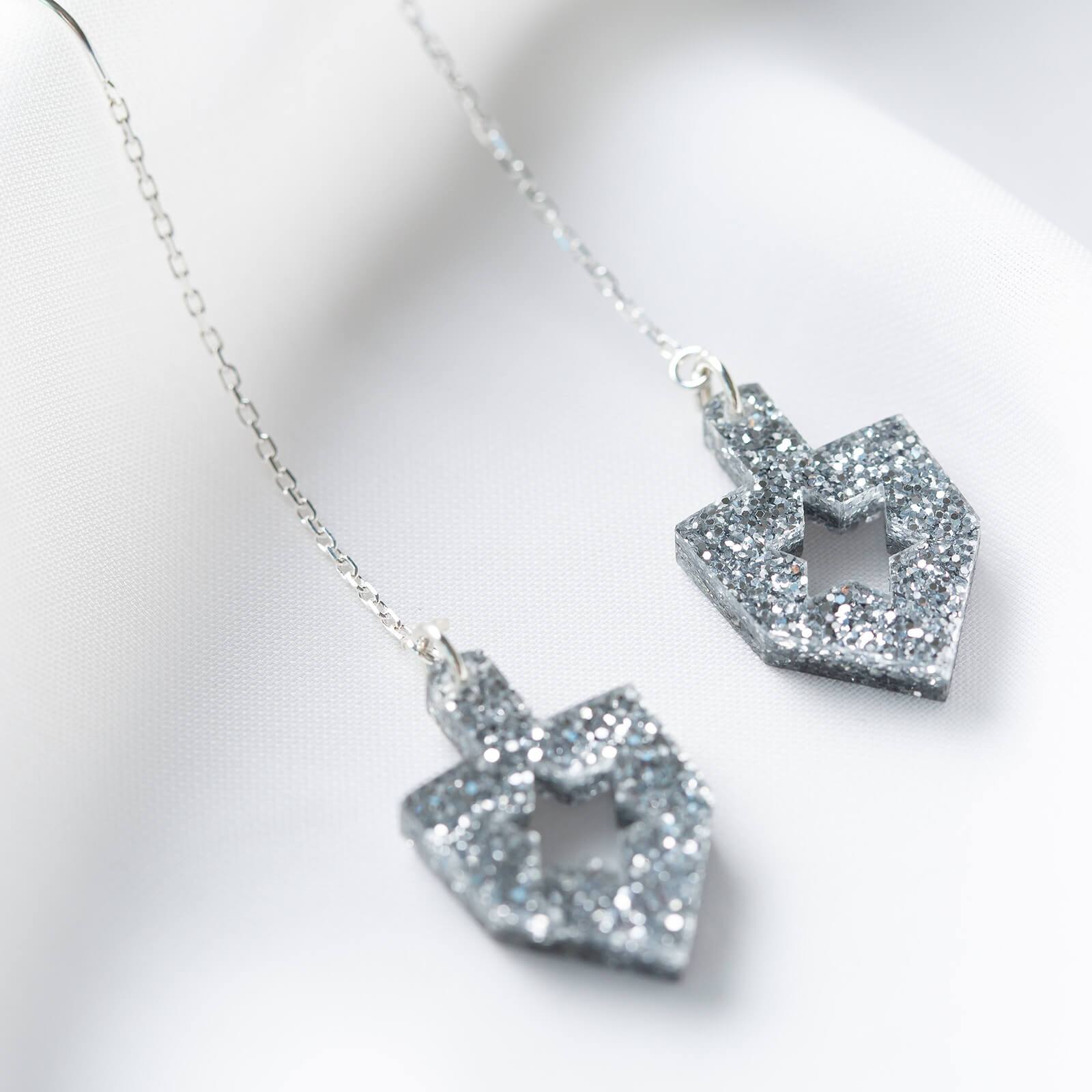 Dreidel Threader Earrings - Silver Glitter、mySite、topwebapps