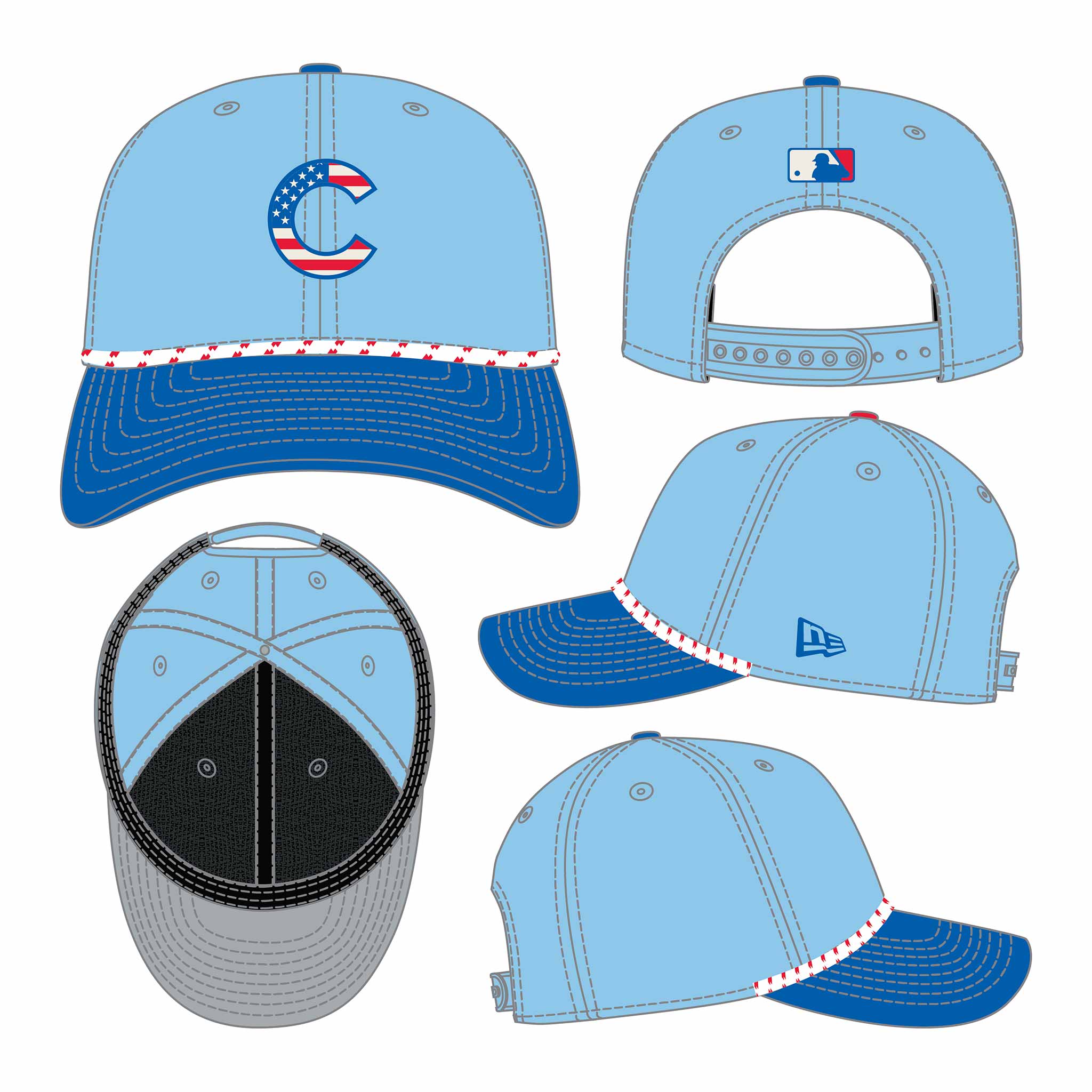 Chicago Cubs New Era 2025 Fourth of July 9SEVENTY Rope Stretch Snap Adjustable Cap、mySite、vikingsvslions