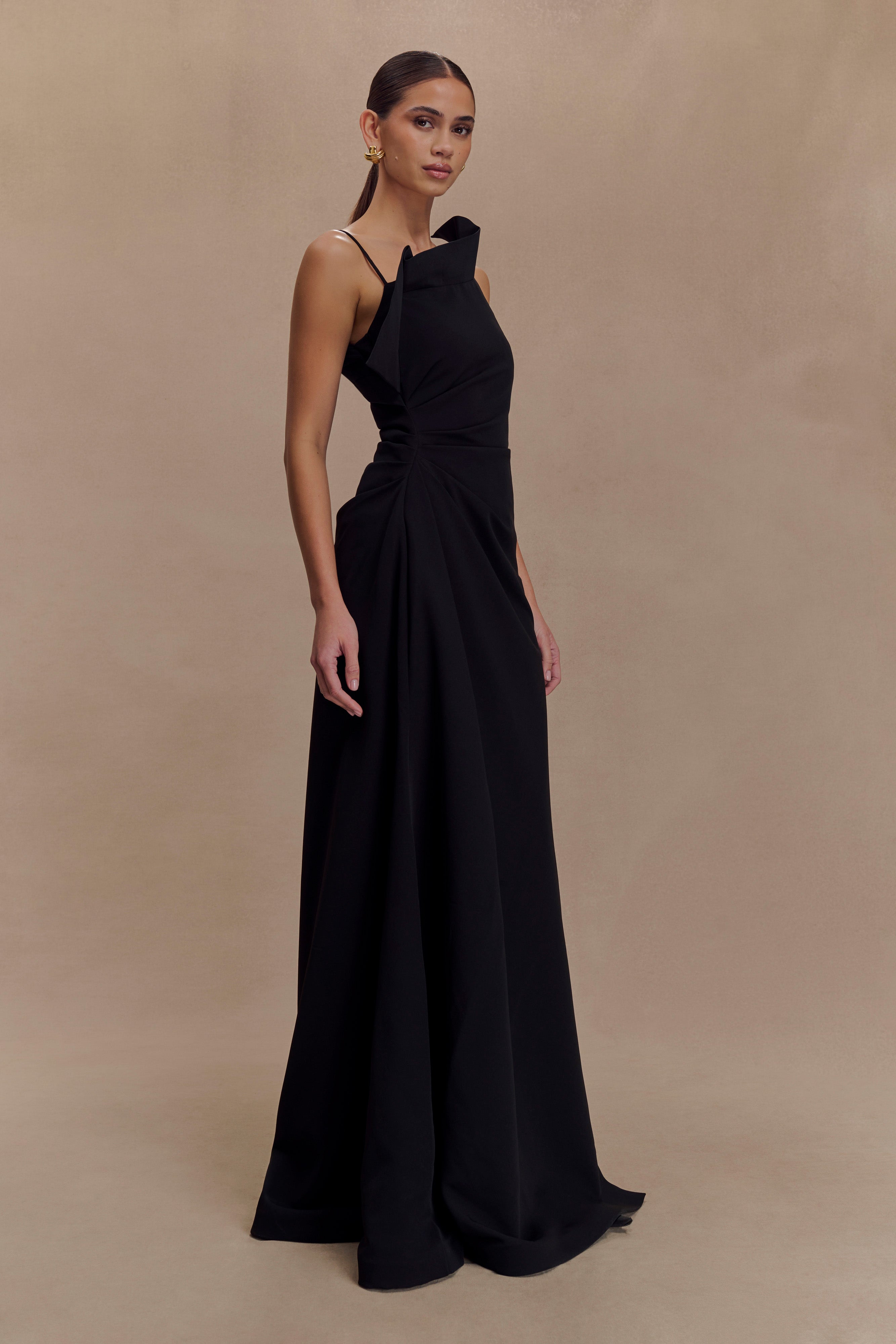 Adalyn One Shoulder Crepe Maxi Dress - Black、mySite、solidvoid