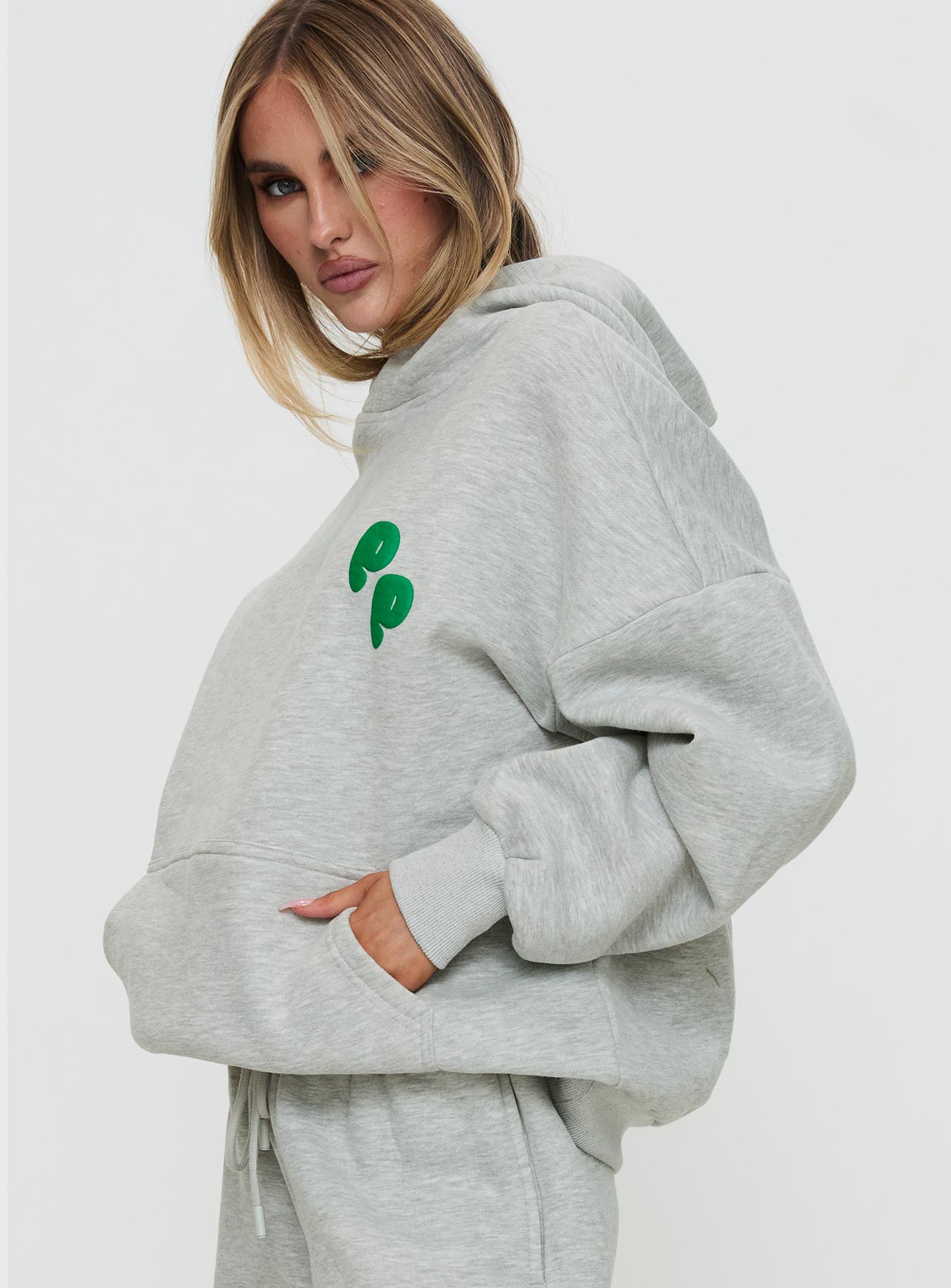 Princess Polly Hooded Sweatshirt Bubble Text Grey Marle / Green、mySite、solidvoid