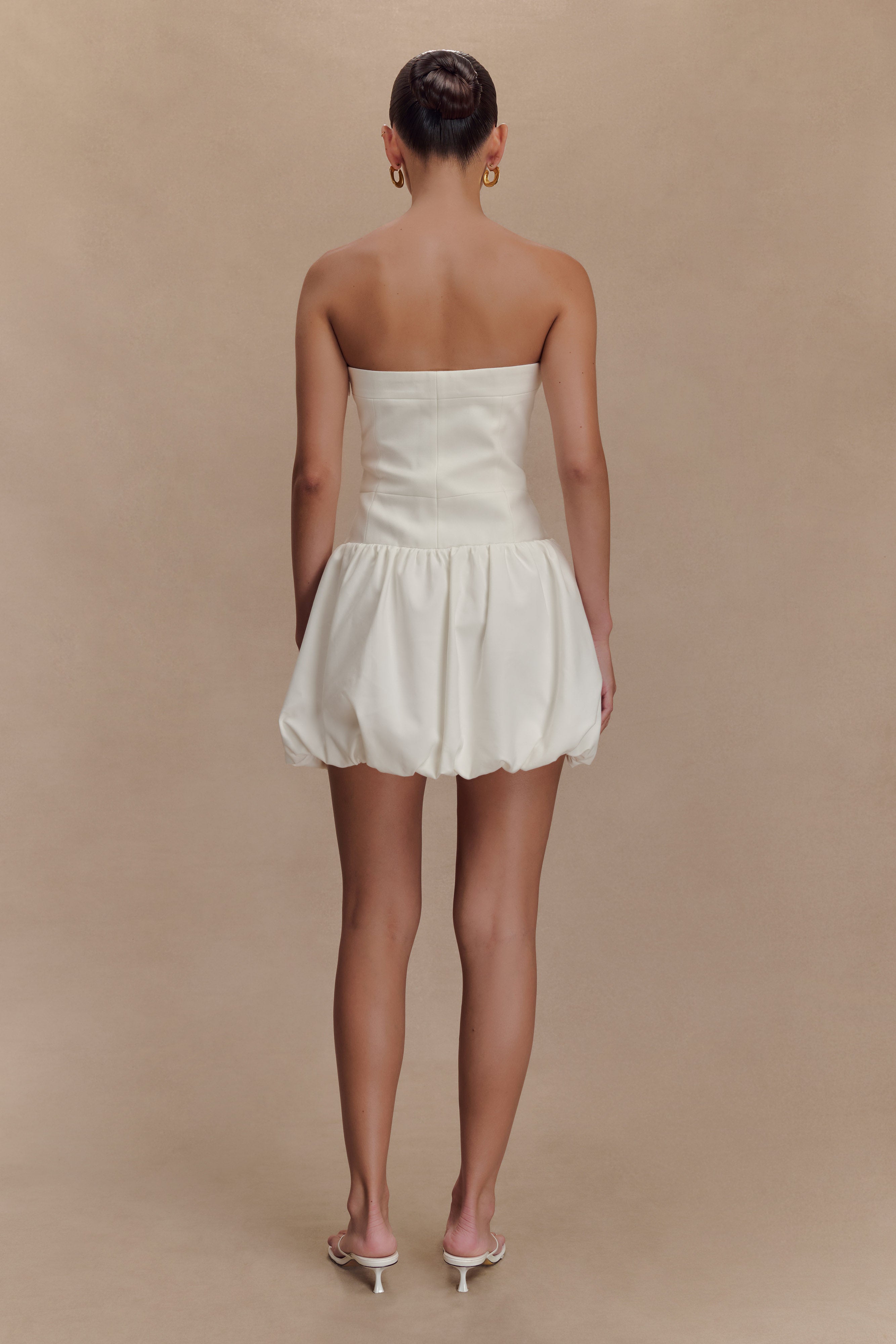 Clementina Strapless Bubble Mini Dress - White、mySite、solidvoid