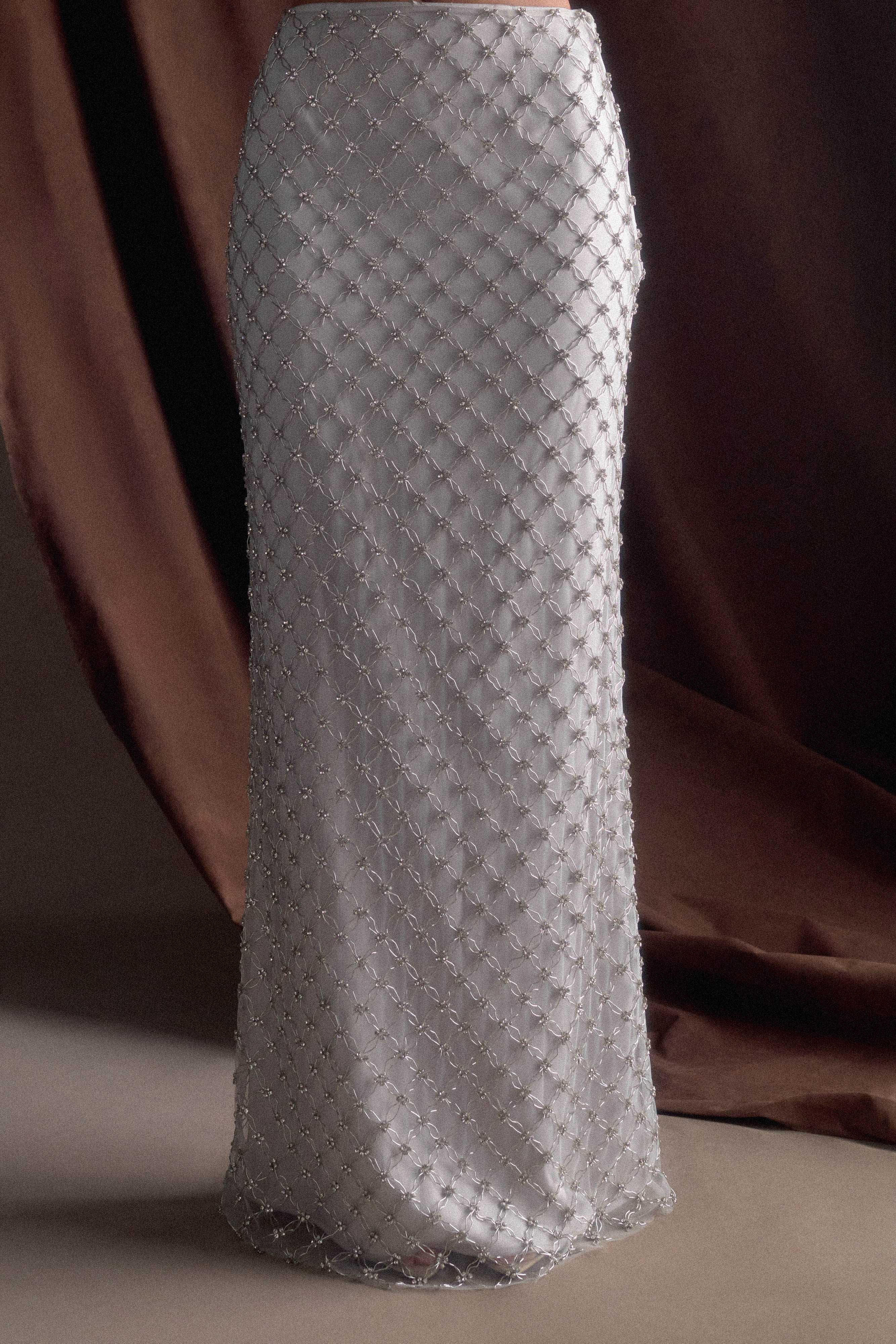 Zuri Hand Beaded Embellished Maxi Skirt - Silver、mySite、solidvoid