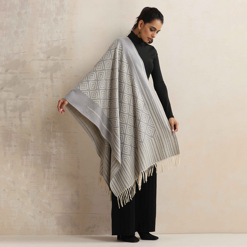 Woolen Printed Stole | Geometric Design | Grey、mySite、camillekostekn