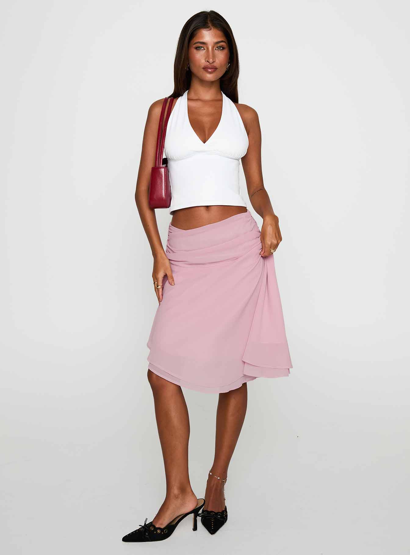 Evanescence Asymmetrical Midi Skirt Pastel Pink、mySite、solidvoid