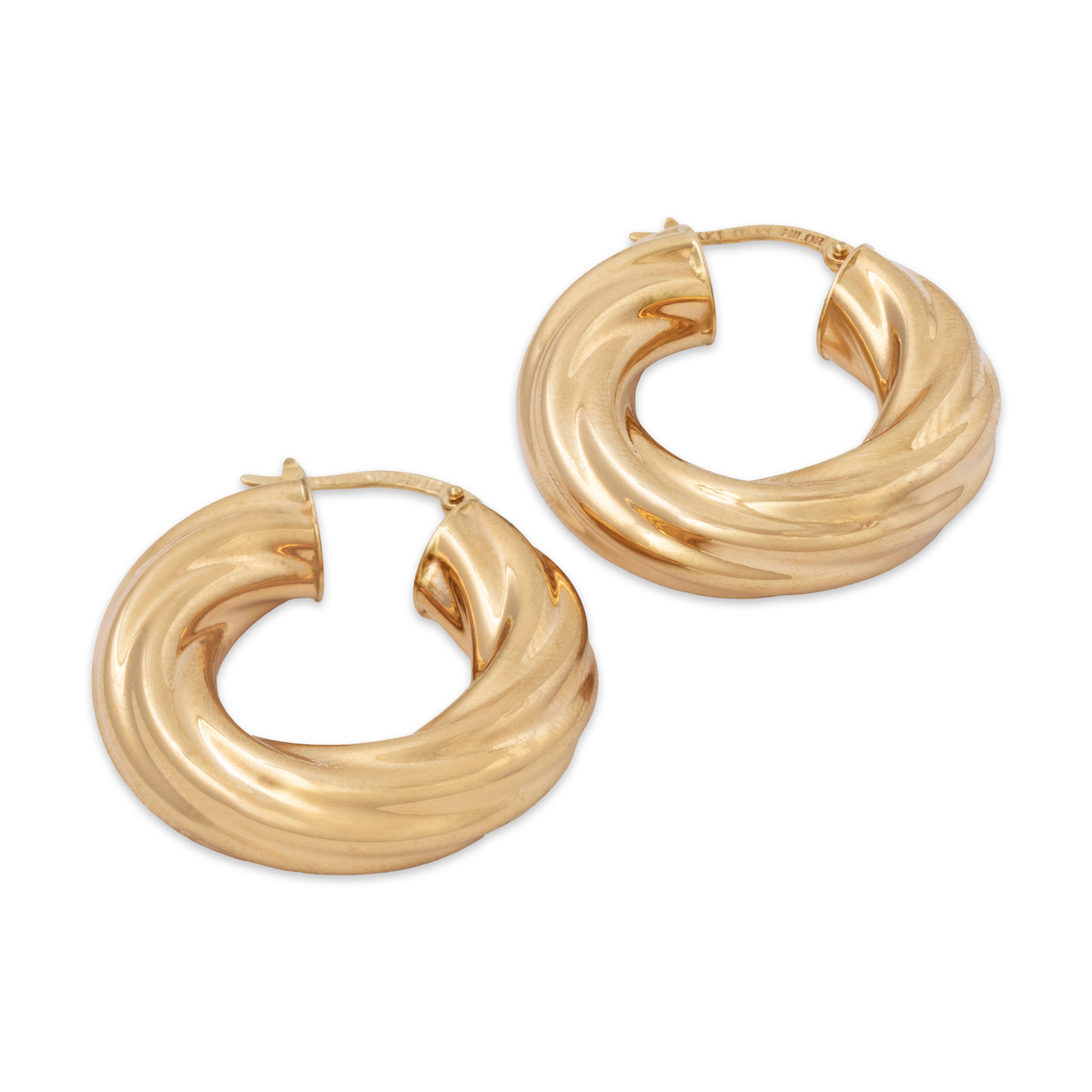 Vintage Italian 14k Yellow Gold Large Twisted Puff Hoop Earrings、mySite、hinf8tx79