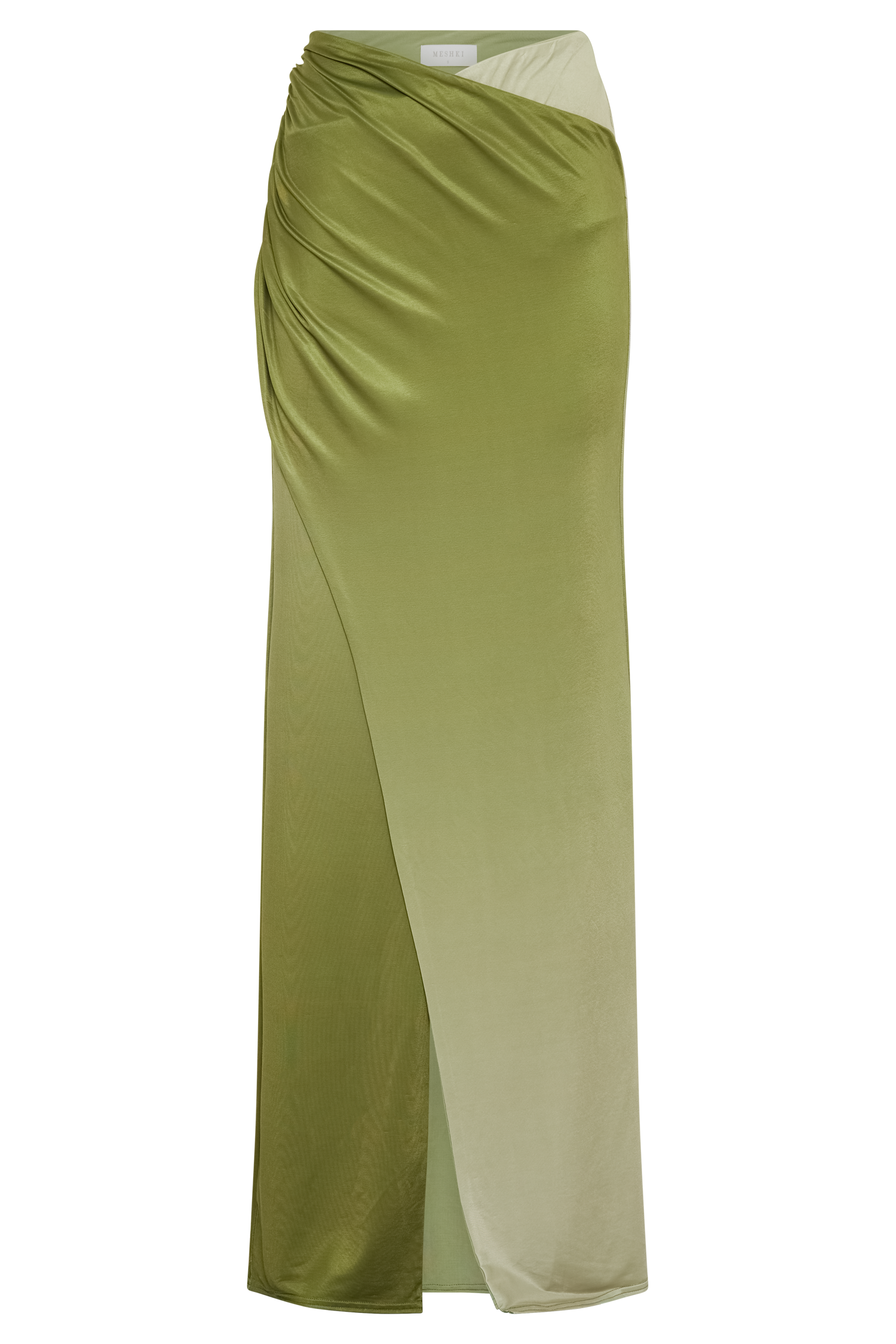 Bronwyn Slinky Ruched Maxi Skirt With Split - Ombre Vintage Olive、mySite、solidvoid